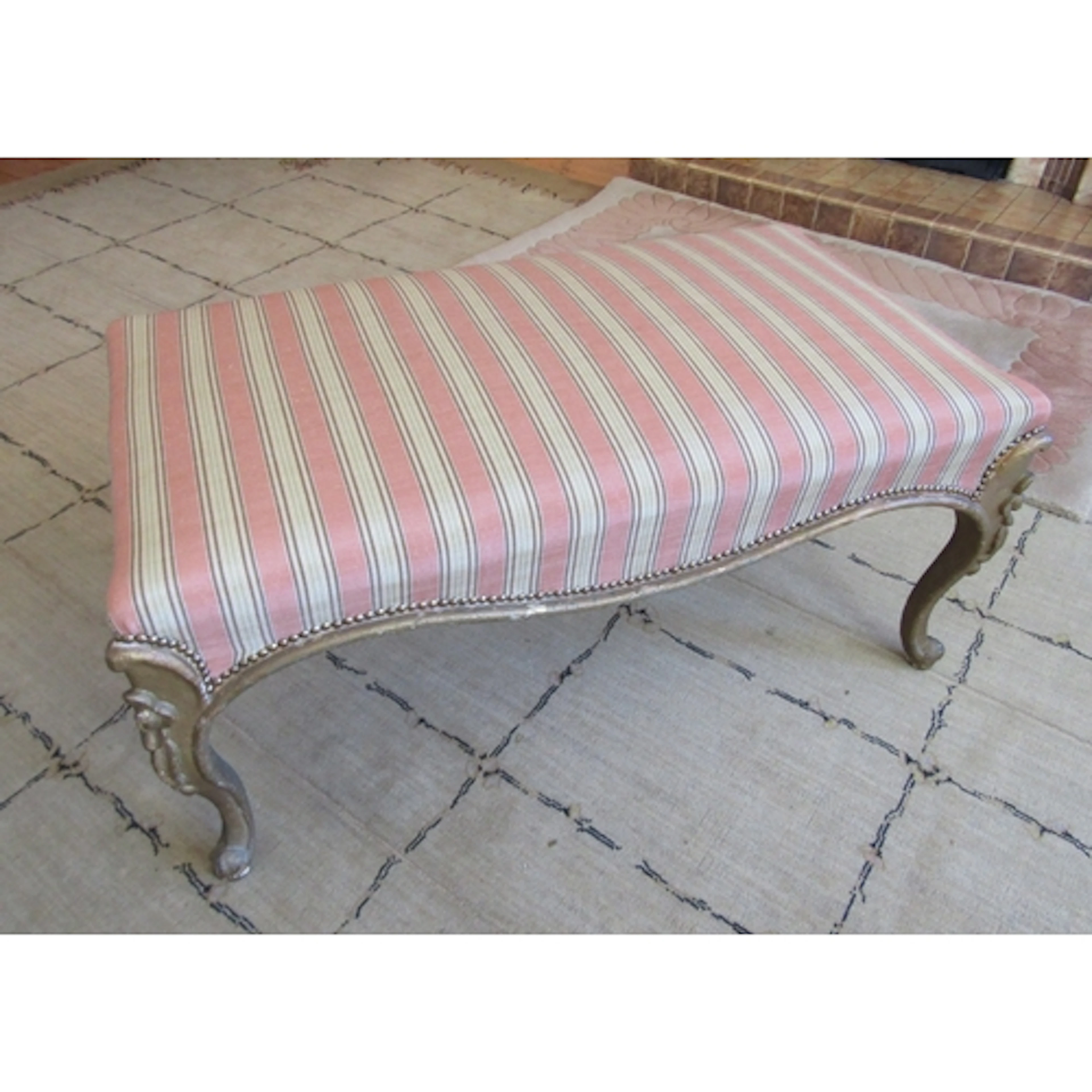 Victorian Upholstered Drawing Room Stool Strip Fabric Above ...