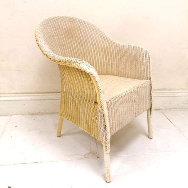 Lloyd loom style white painted chair - 73cm high