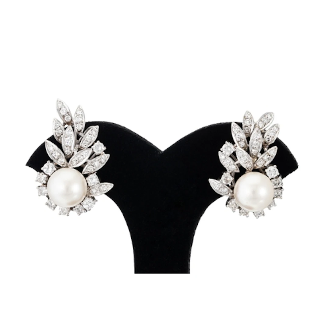A PAIR OF VINTAGE DIAMOND AND PEARL SPRAY CLUSTER EARRINGS, ...