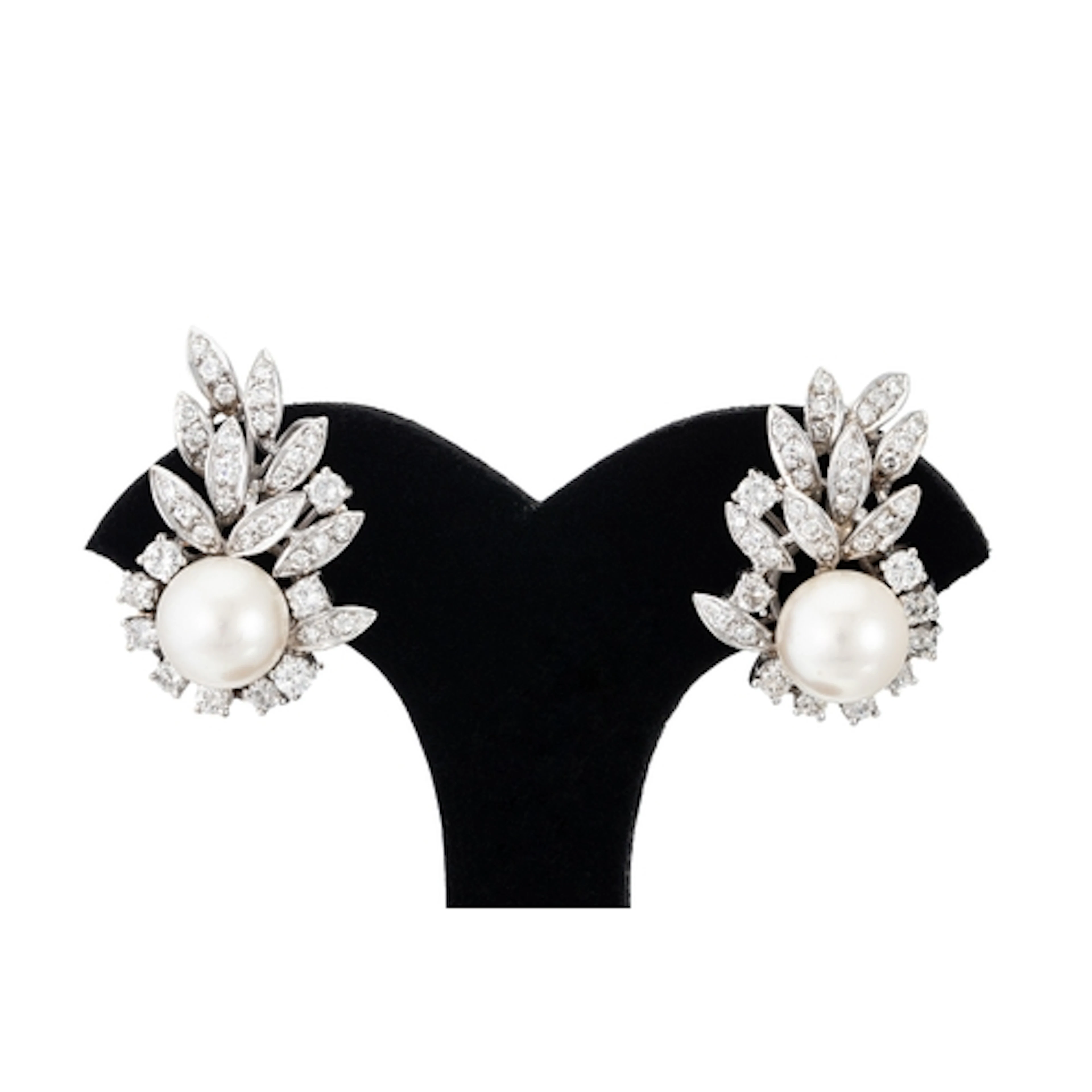 A PAIR OF VINTAGE DIAMOND AND PEARL SPRAY CLUSTER EARRINGS, ...