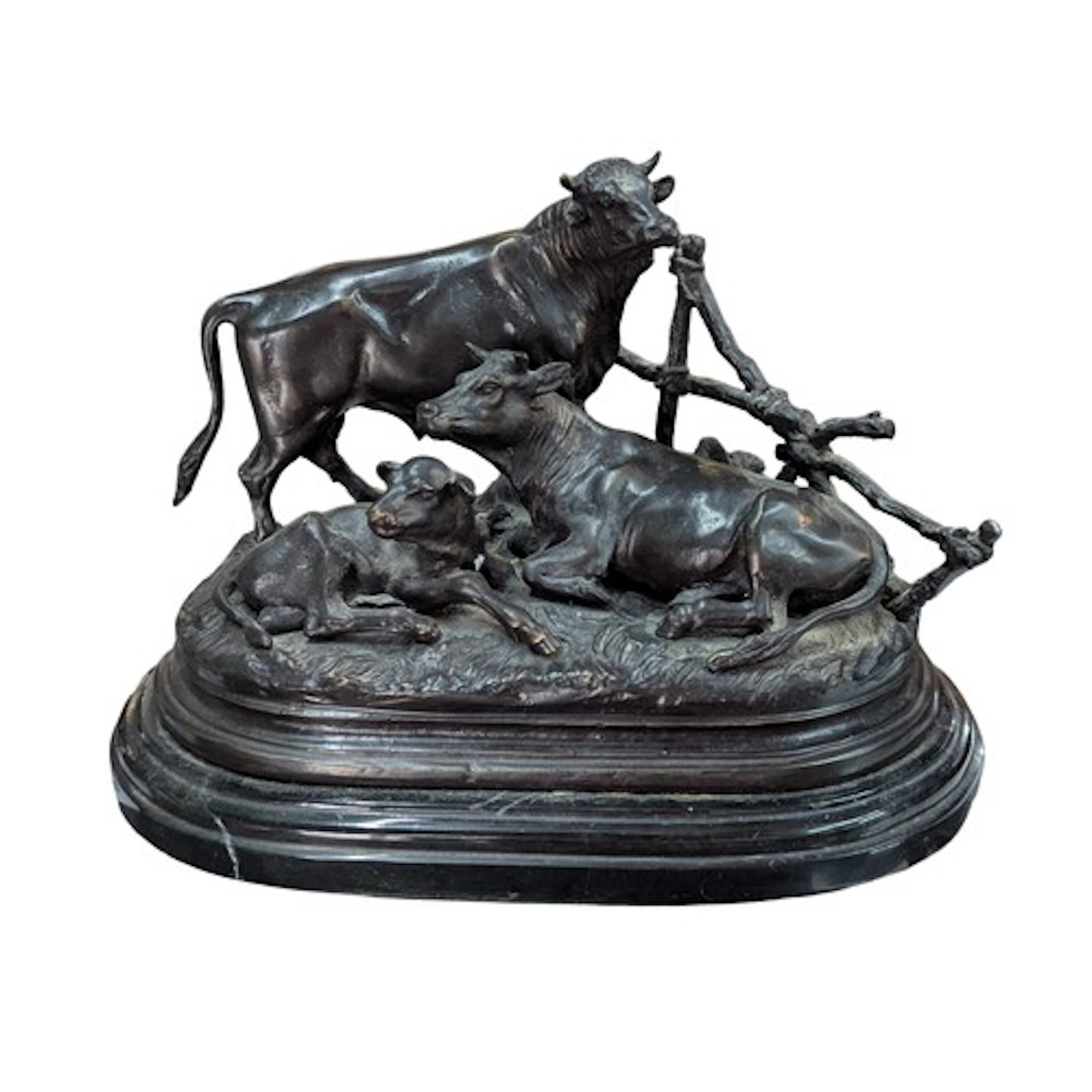 Bronze sculpture of a bull, cow and calf, 'Les Vaches' after...