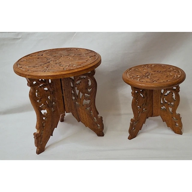 2 Indian Style Carved Wooden Folding Plant Holders, tallest ...