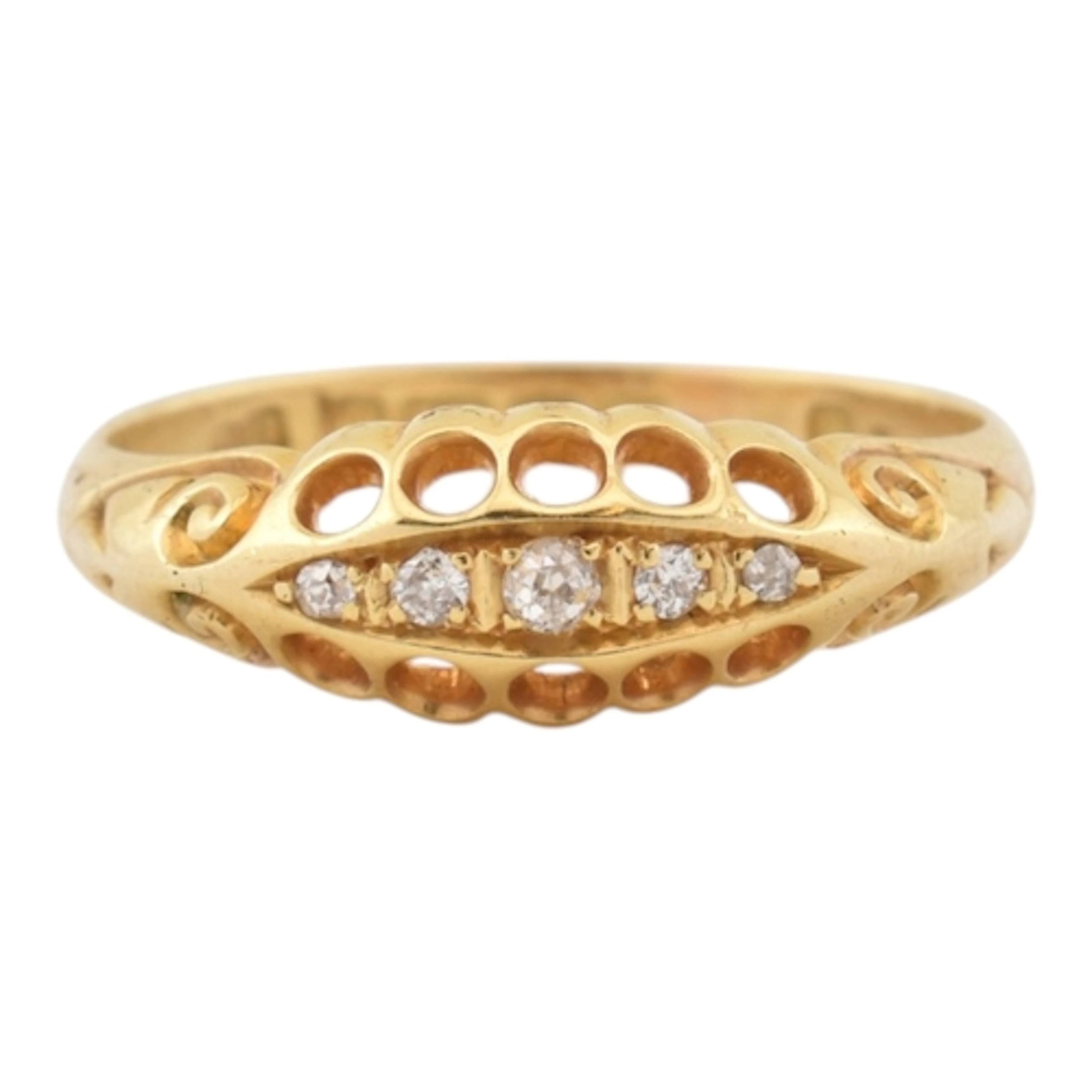 An Edwardian hallmarked 18ct gold five stone diamond ring. T...