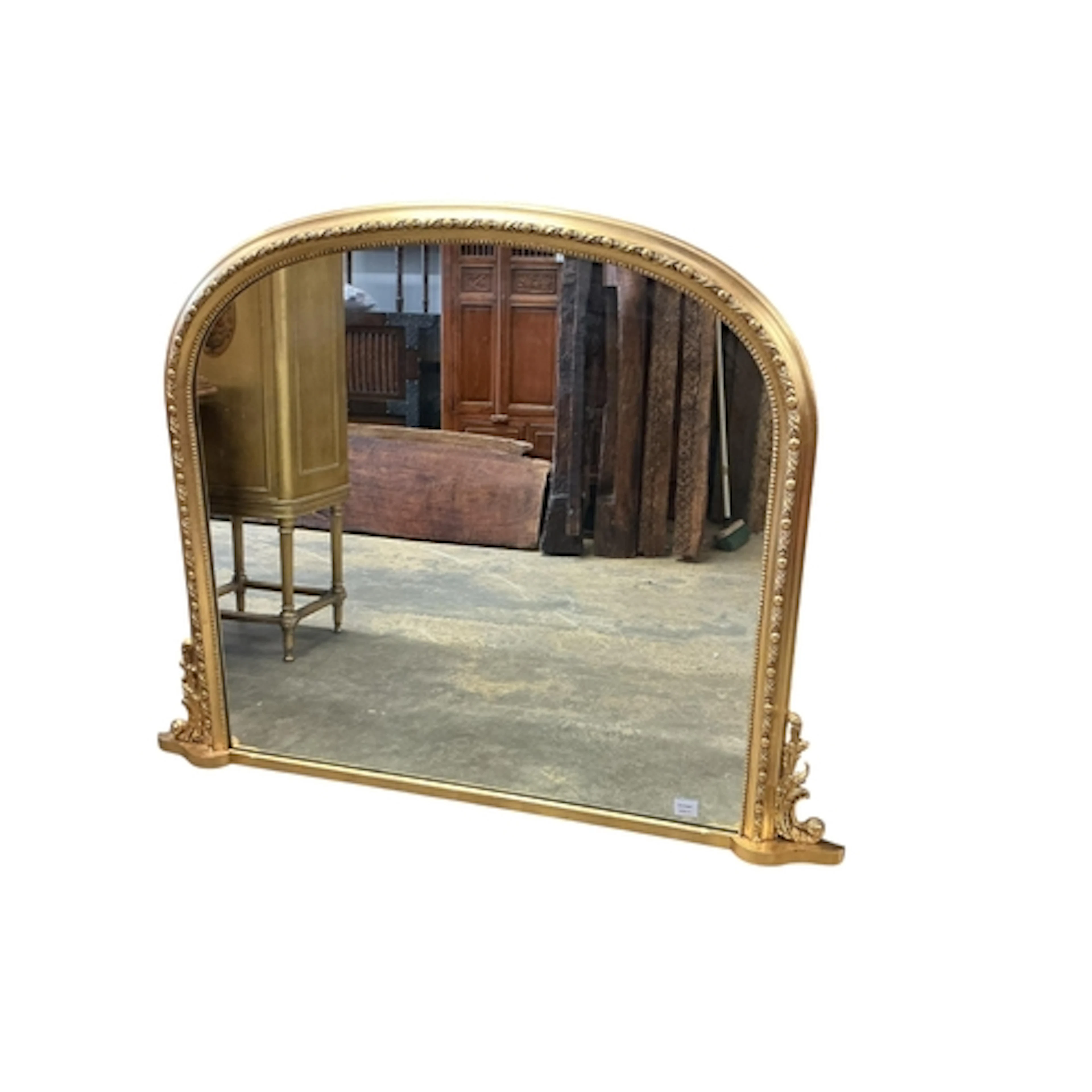 A Victorian style moulded gilt overmantel mirror, width 140c...