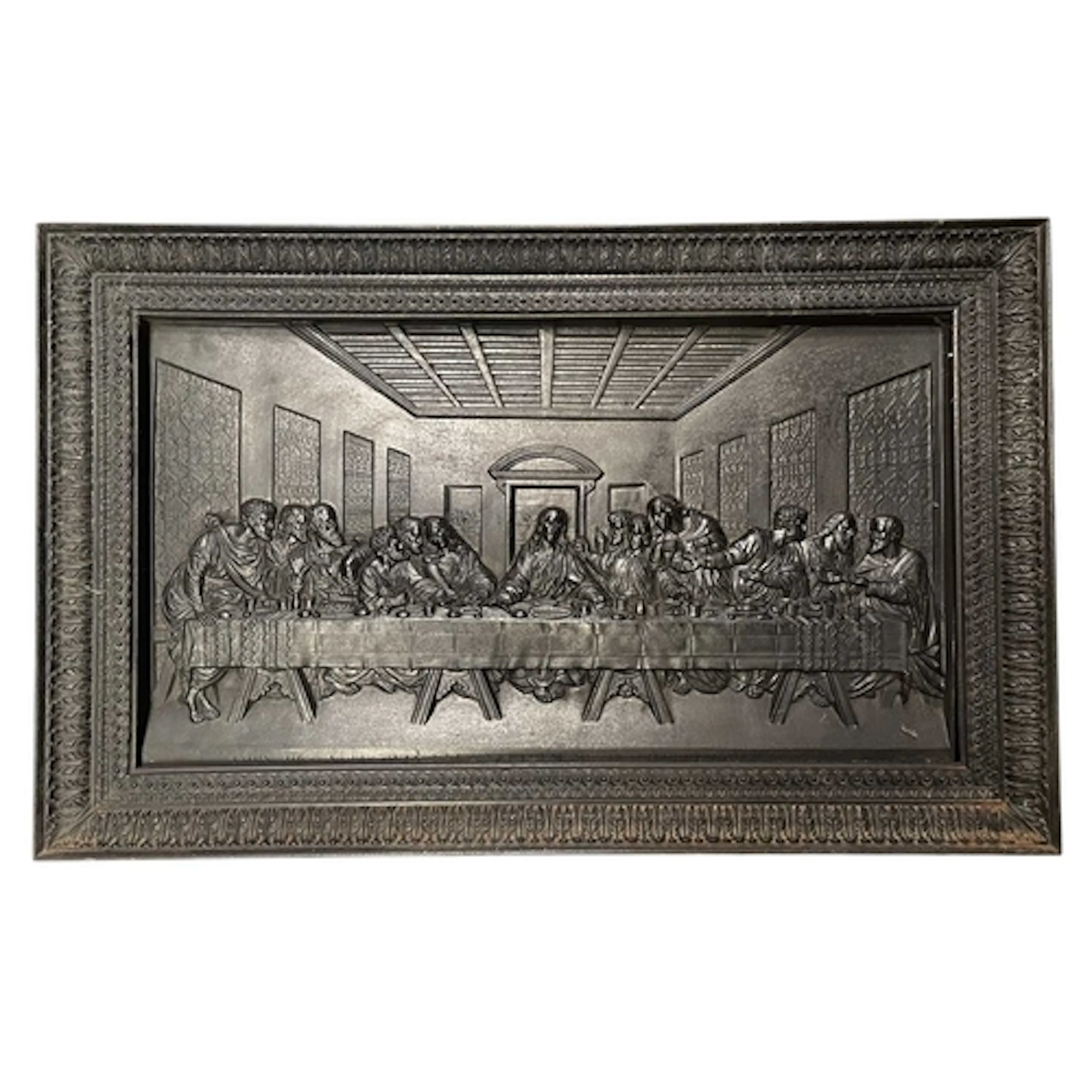 A heavy Coalbrookdale cast iron plaque of Leonardo da Vinci'...