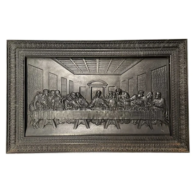A heavy Coalbrookdale cast iron plaque of Leonardo da Vinci'...