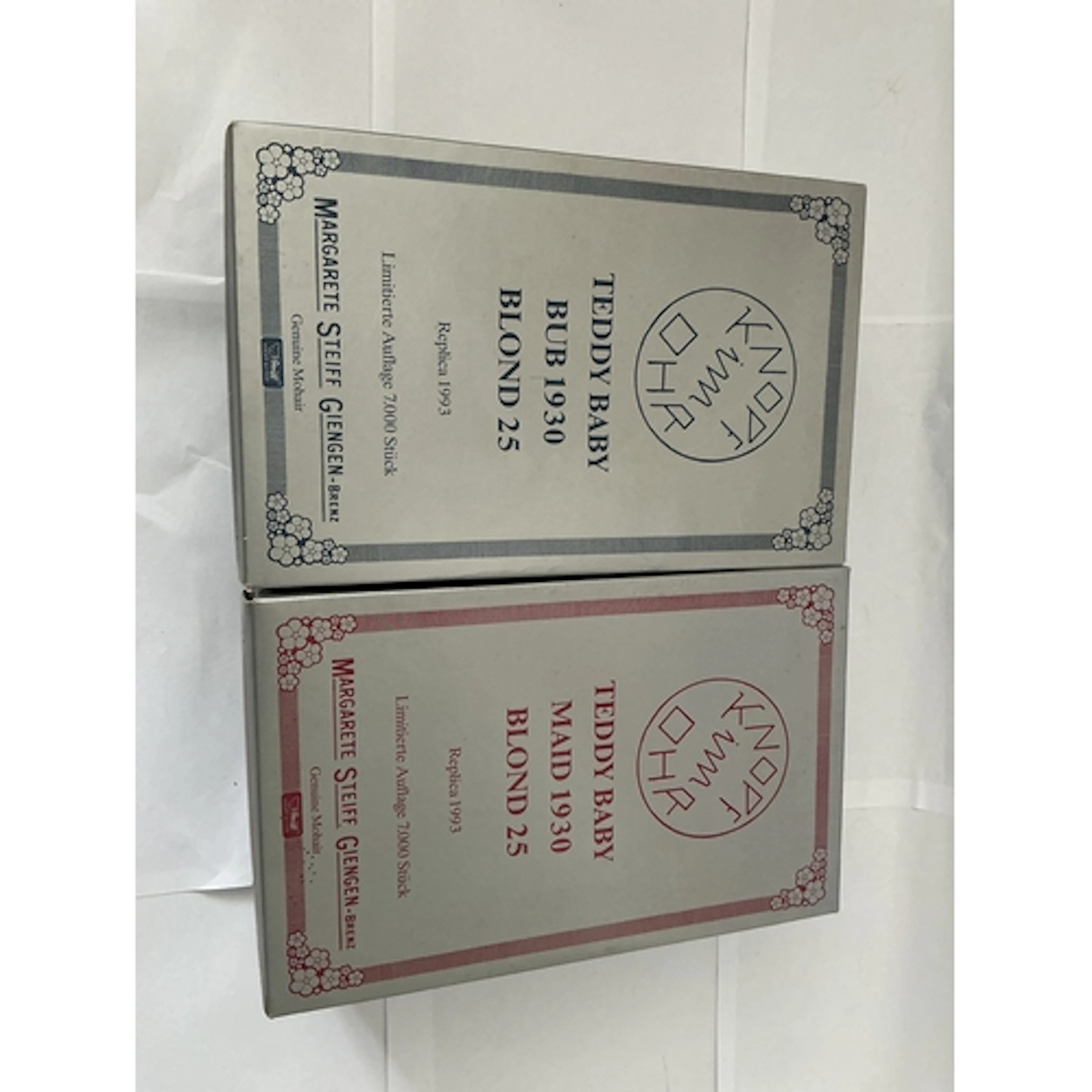 Two 1930 Boxed Teddy Baby Blond 25 Steiff Bears. One Maid, O...