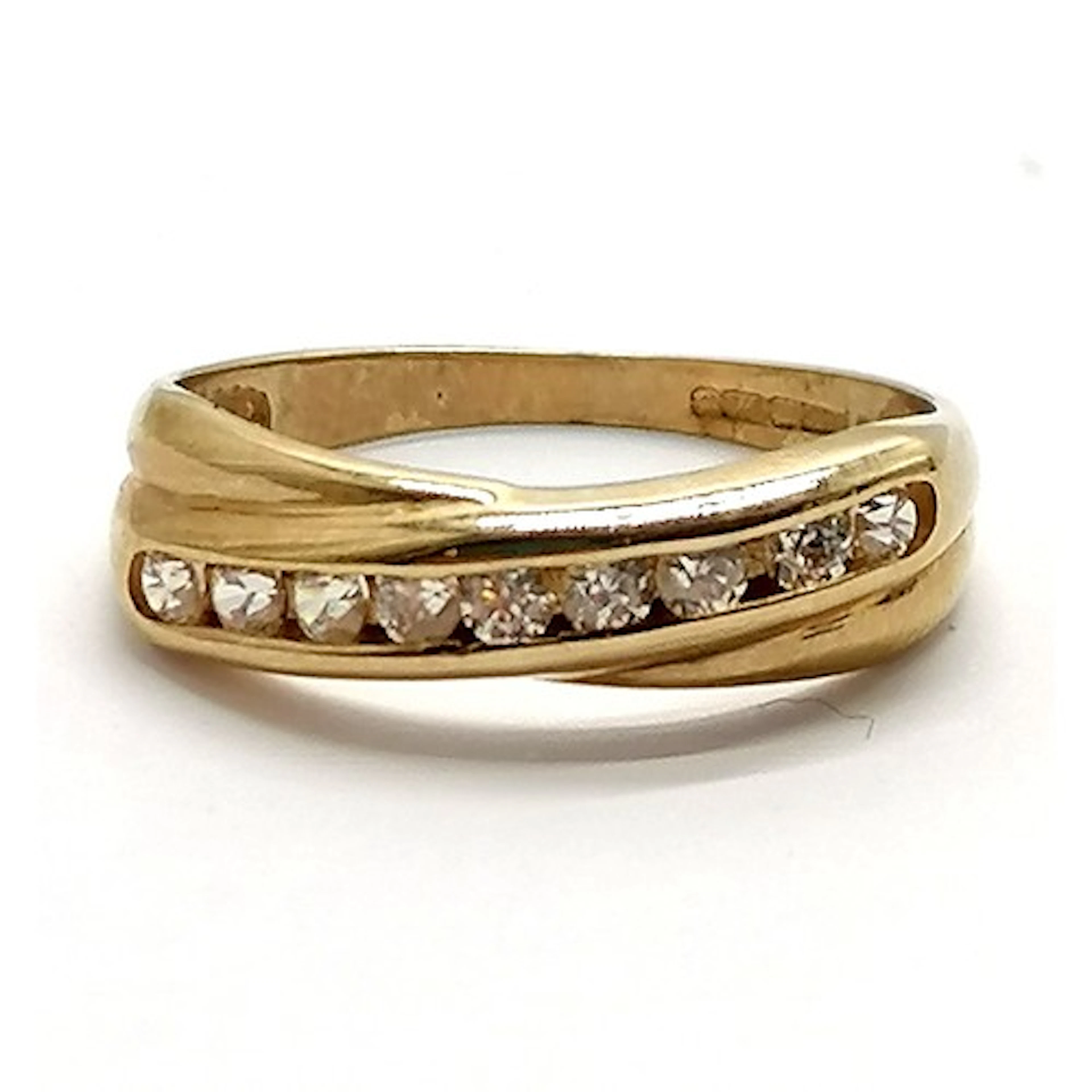 9ct hallmarked gold white stone channel set ring - size K & ...