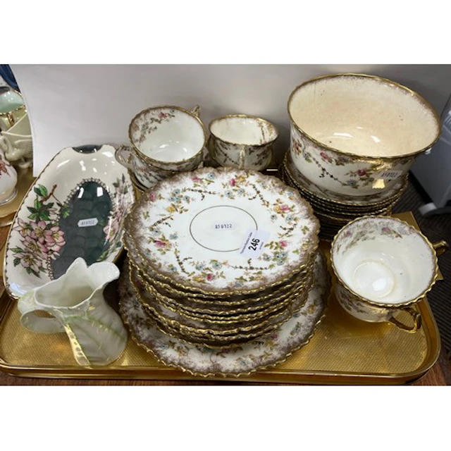 19th century floral and gilt decorated teaset and a Maling d...