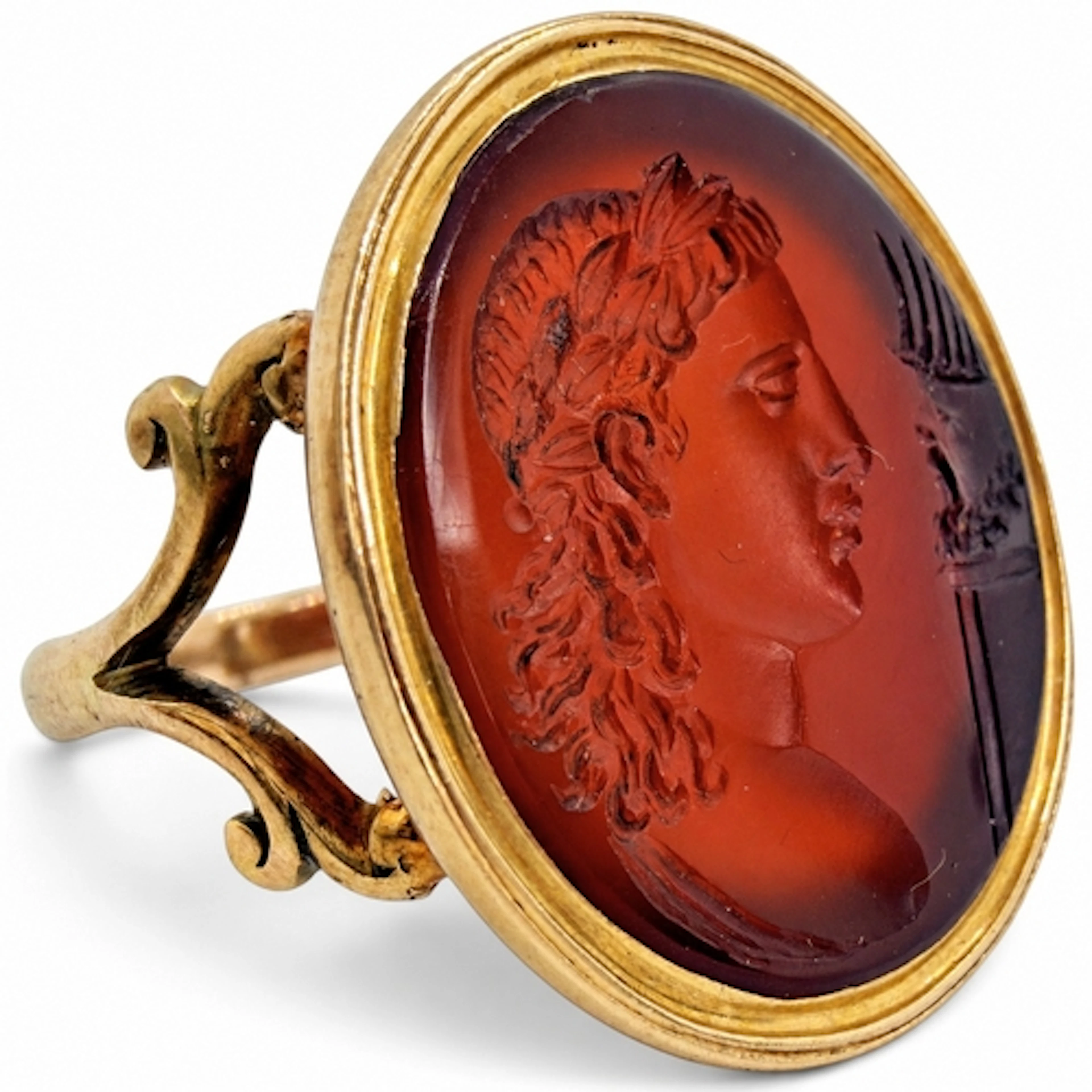 A European Neoclassical gold ring set with a carnelian intag...