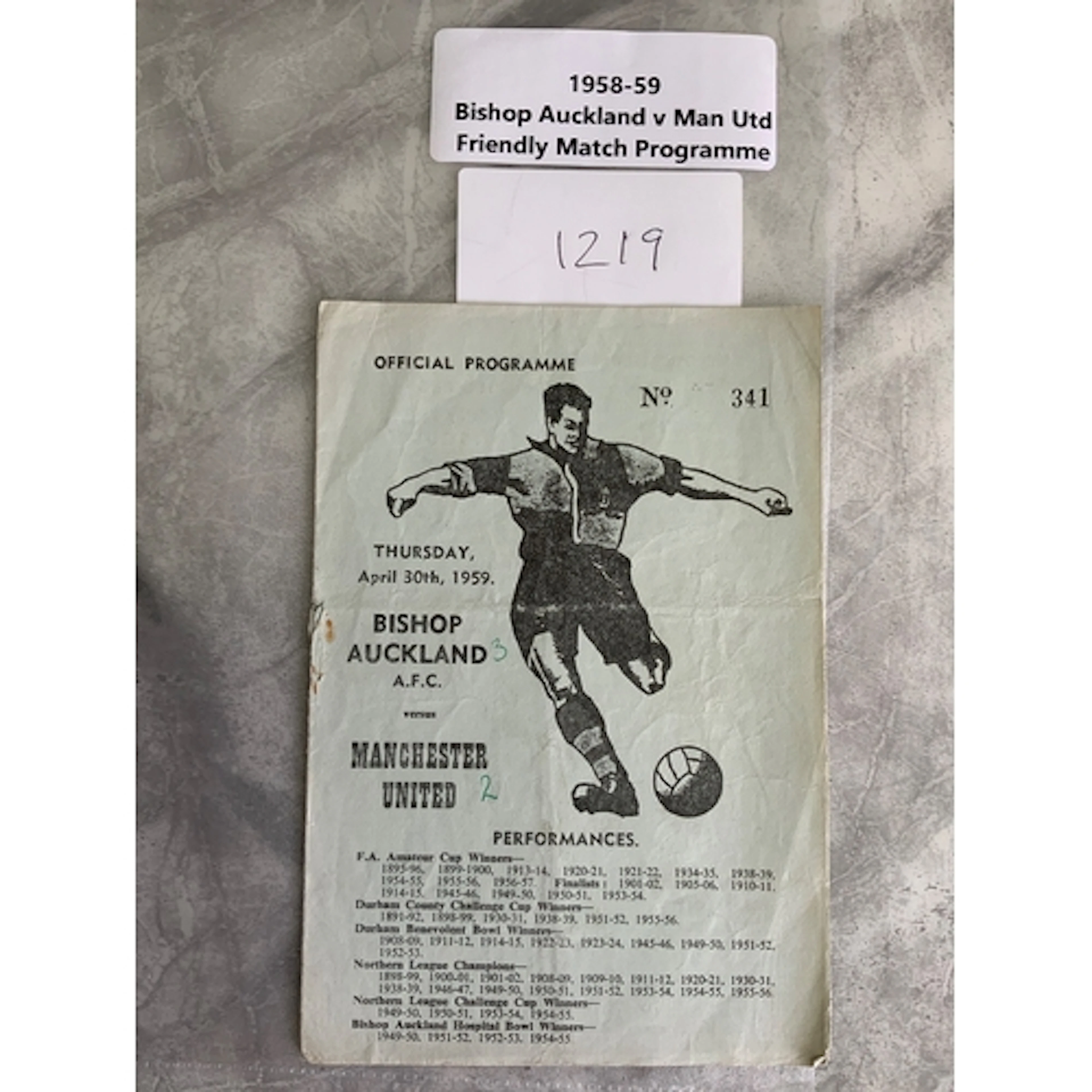 58/59 Bishop Auckland v Manchester United Football Programme...