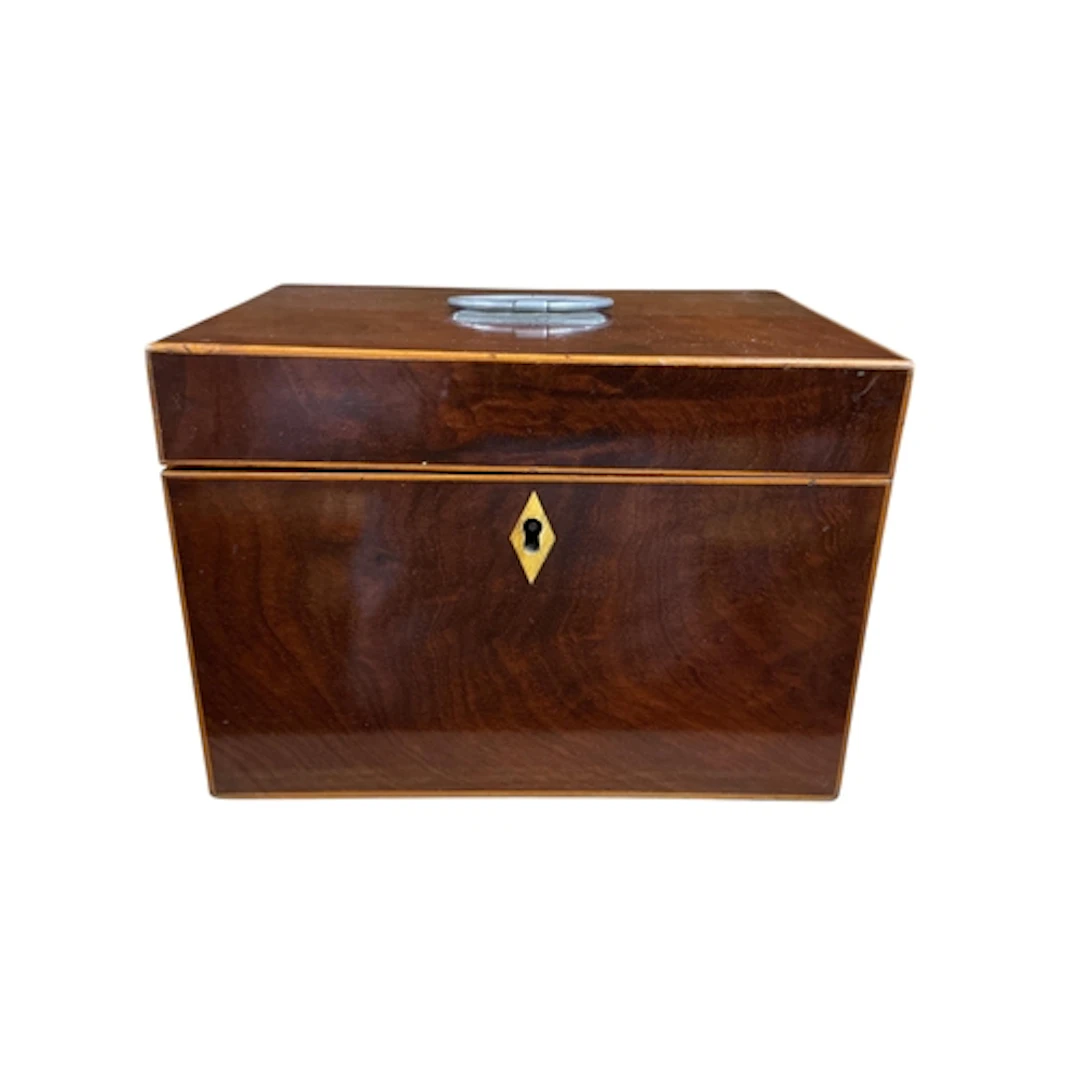 A George III mahogany two division caddy with bone escutcheo...