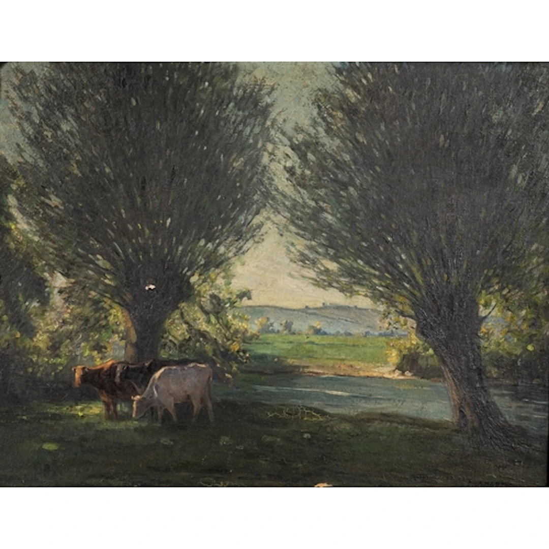 Edward Chappel (British, 1859-1946) - Cows by a river - Oi...