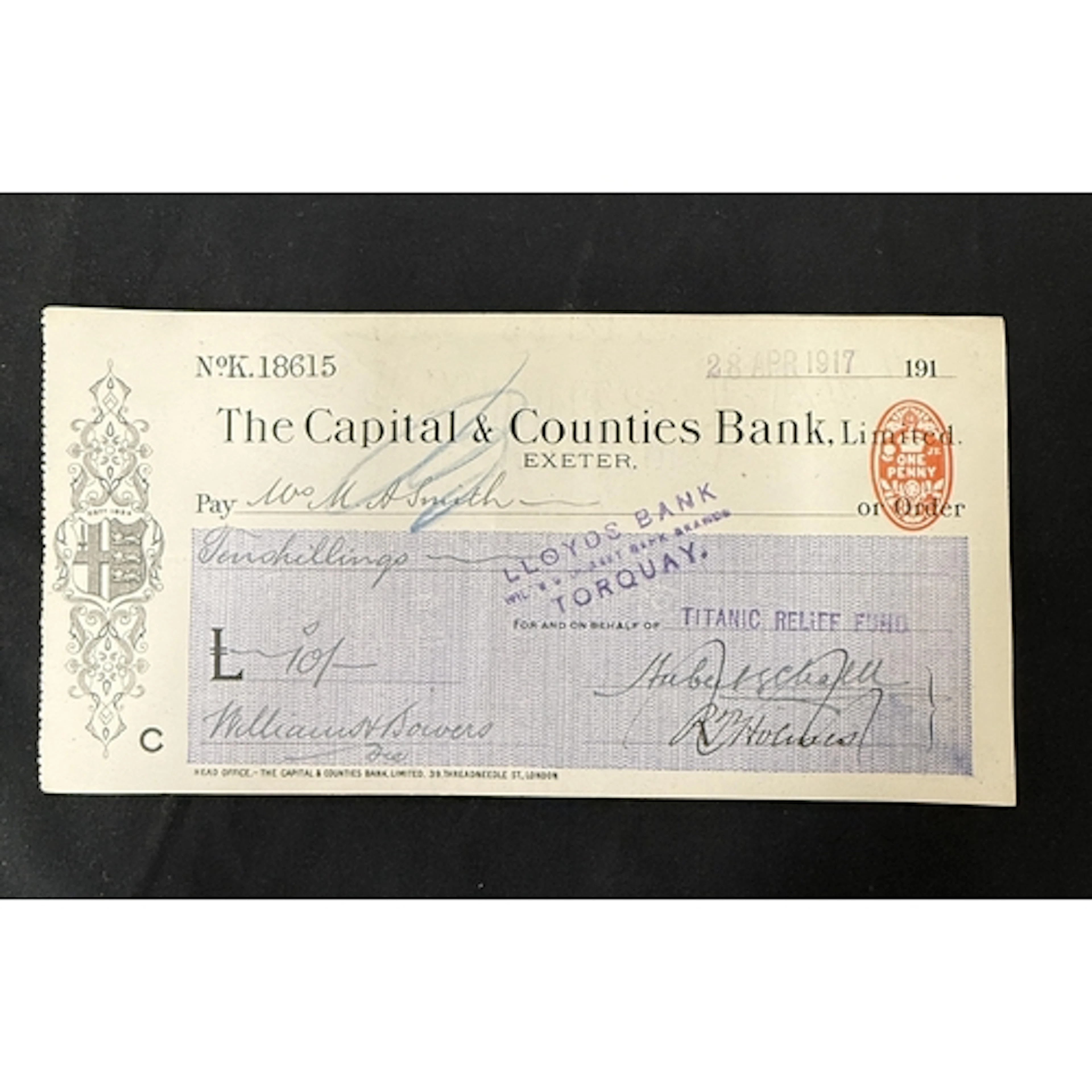 R.M.S. Titanic: R.M.S. Titanic: Relief fund cheque to Mrs M...