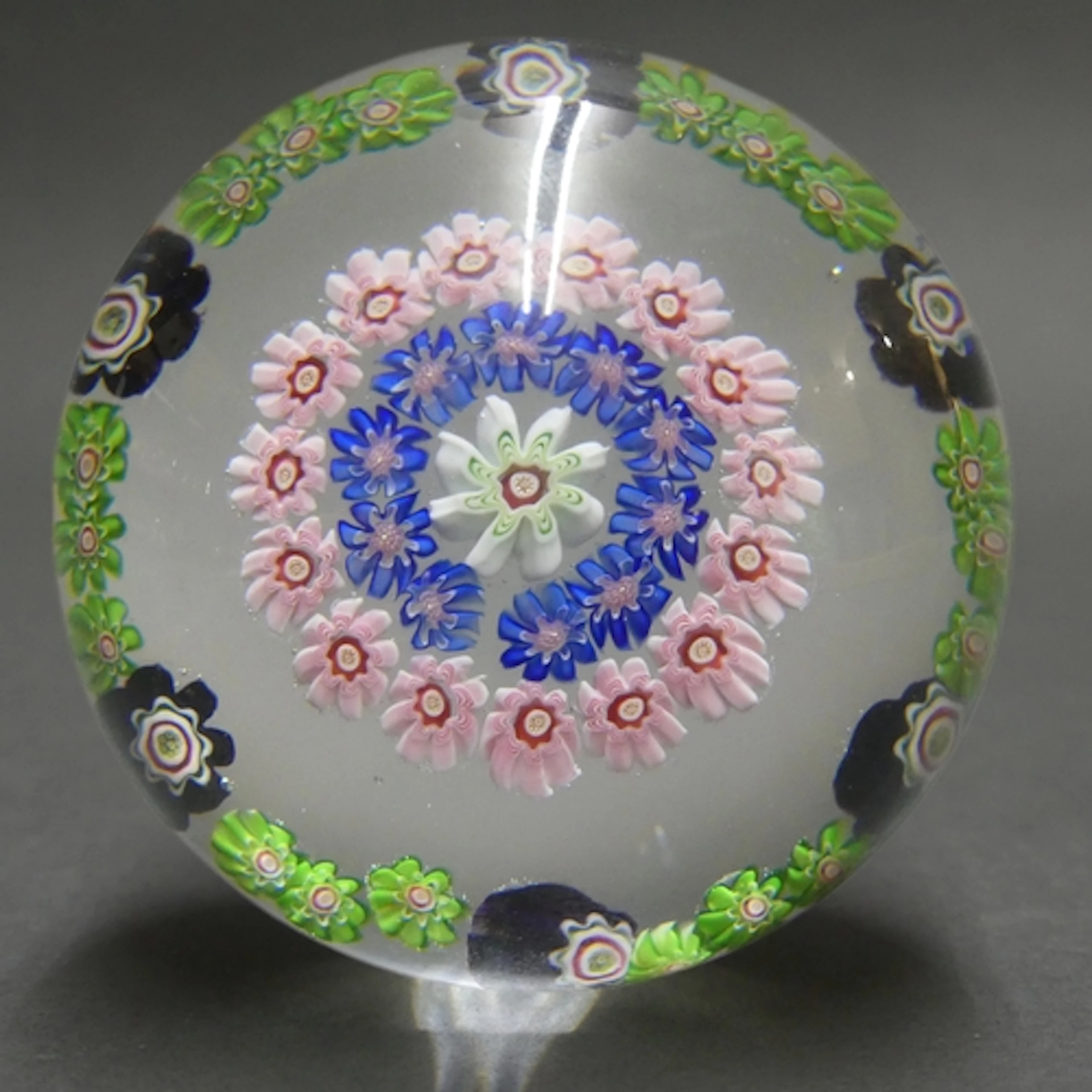 A mid 19th century Clichy spaced concentric millefiori paper...