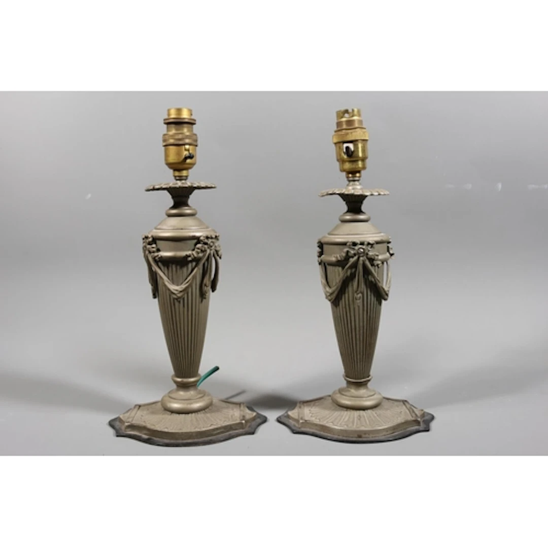 Pair of classical style desk lamps, each modelled as urns wi...