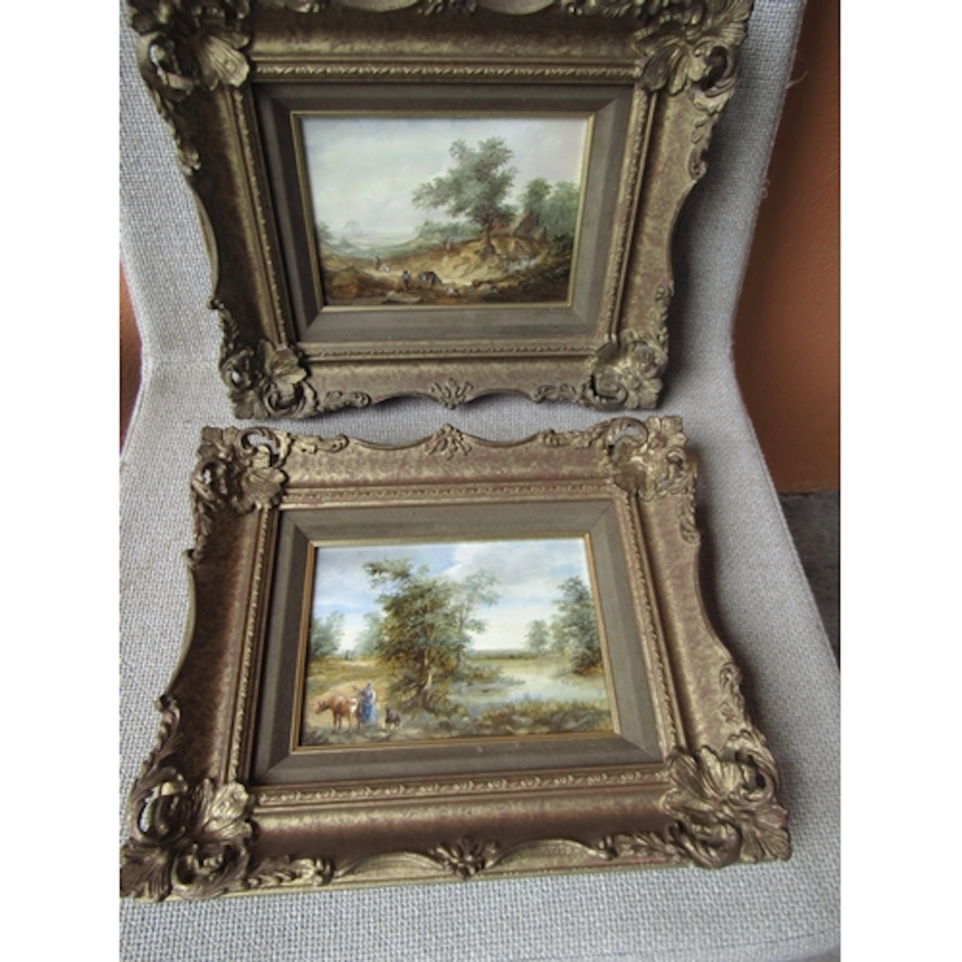Pair of Oil Paintings Country Scenes Contained Within Gilded...
