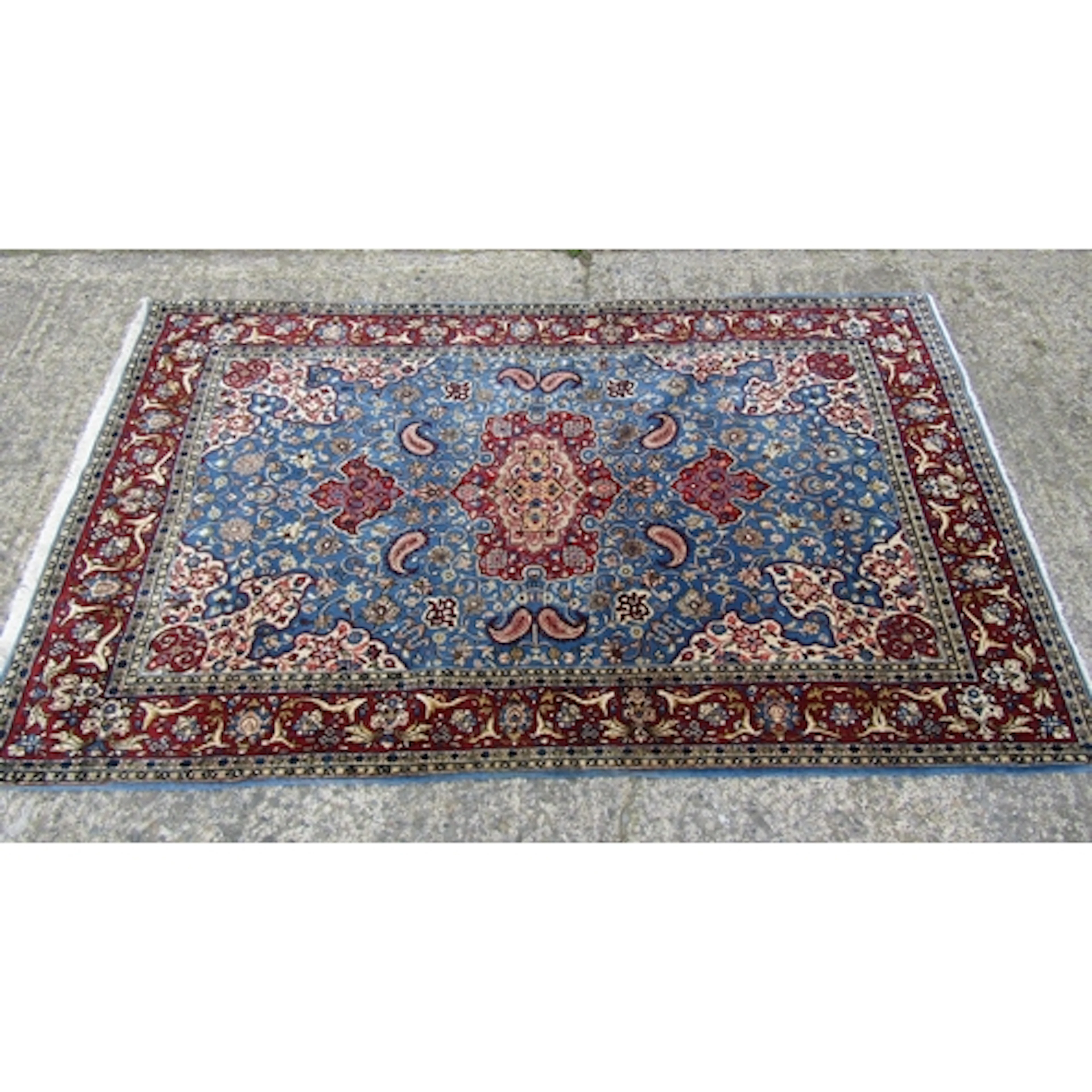 Sarouk Persian Pure Wool Rug Pale Blue and Burgundy Ground P...