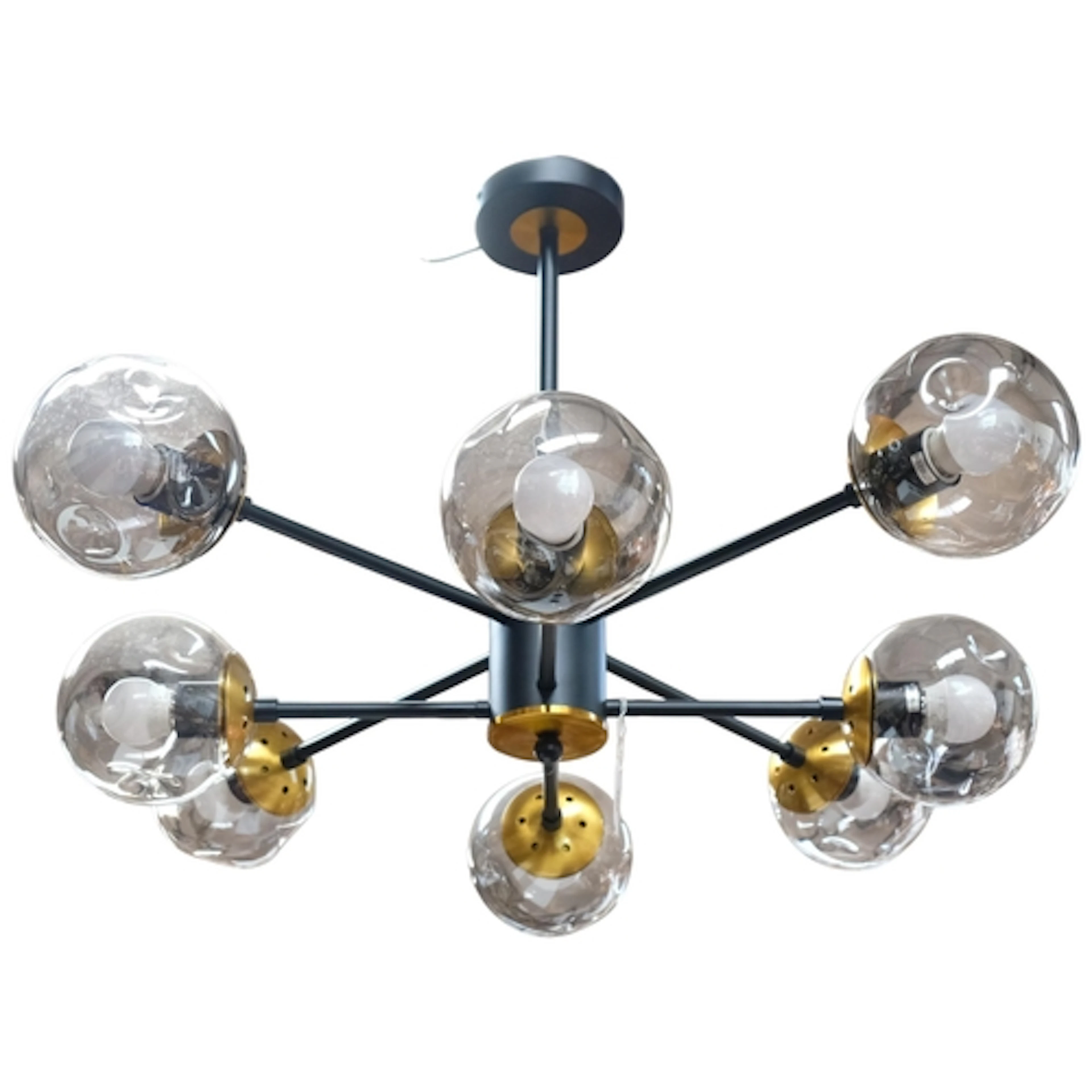A contemporary Sputnik inspired 8-branch ceiling light press...