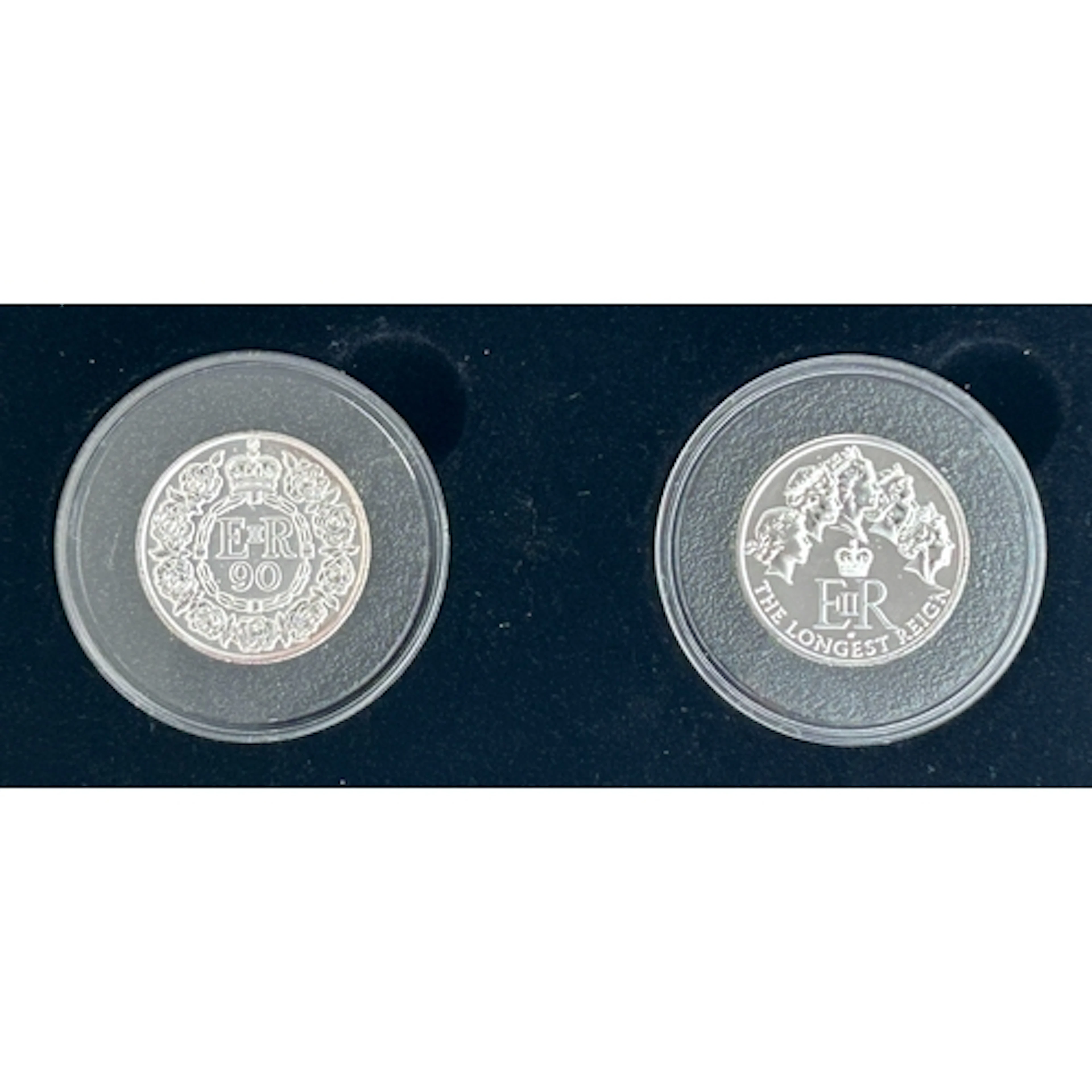 A pair of UK QEII brilliant uncirculated silver £20 coins, d...