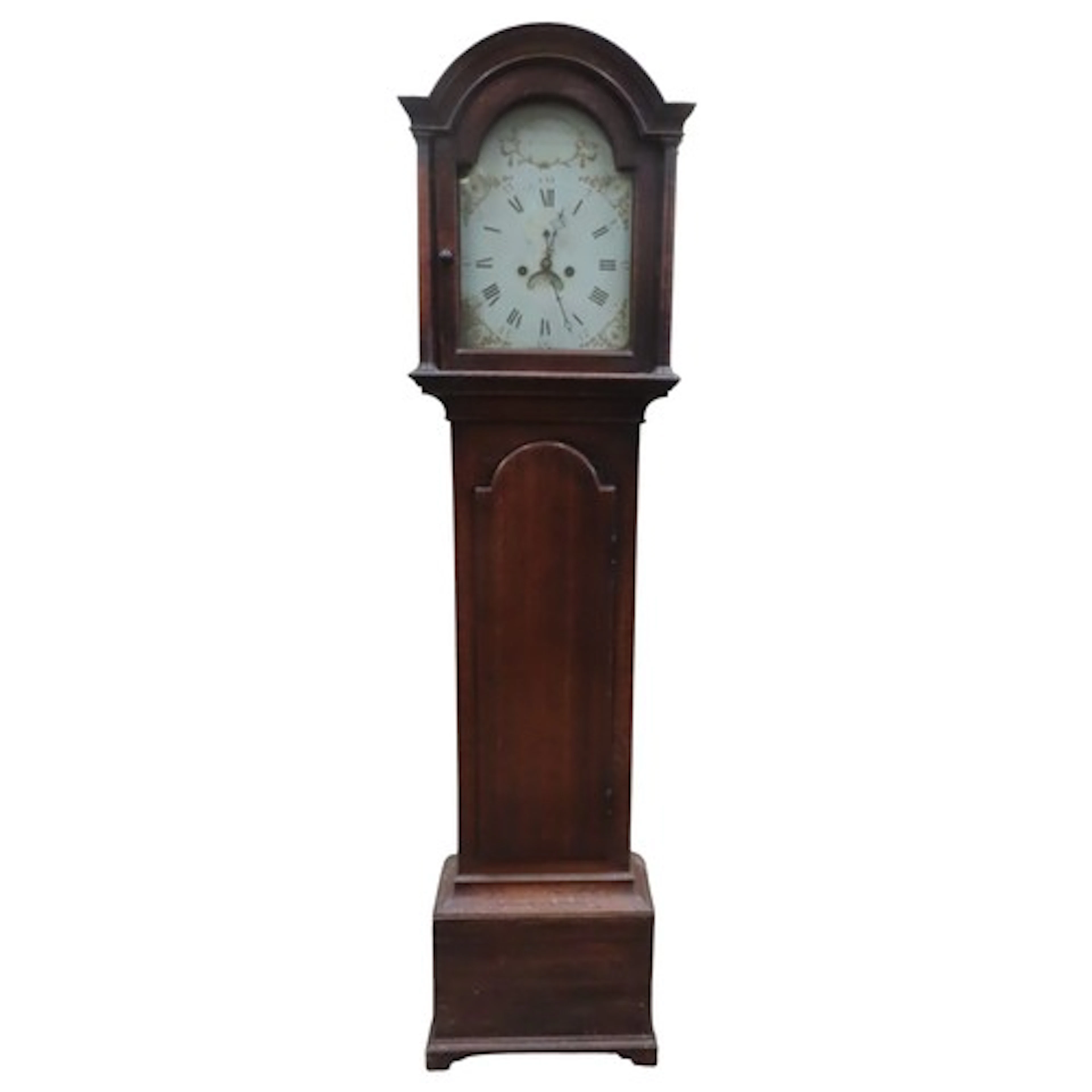 A Georgian oak longcase clock with a broken arched painted d...