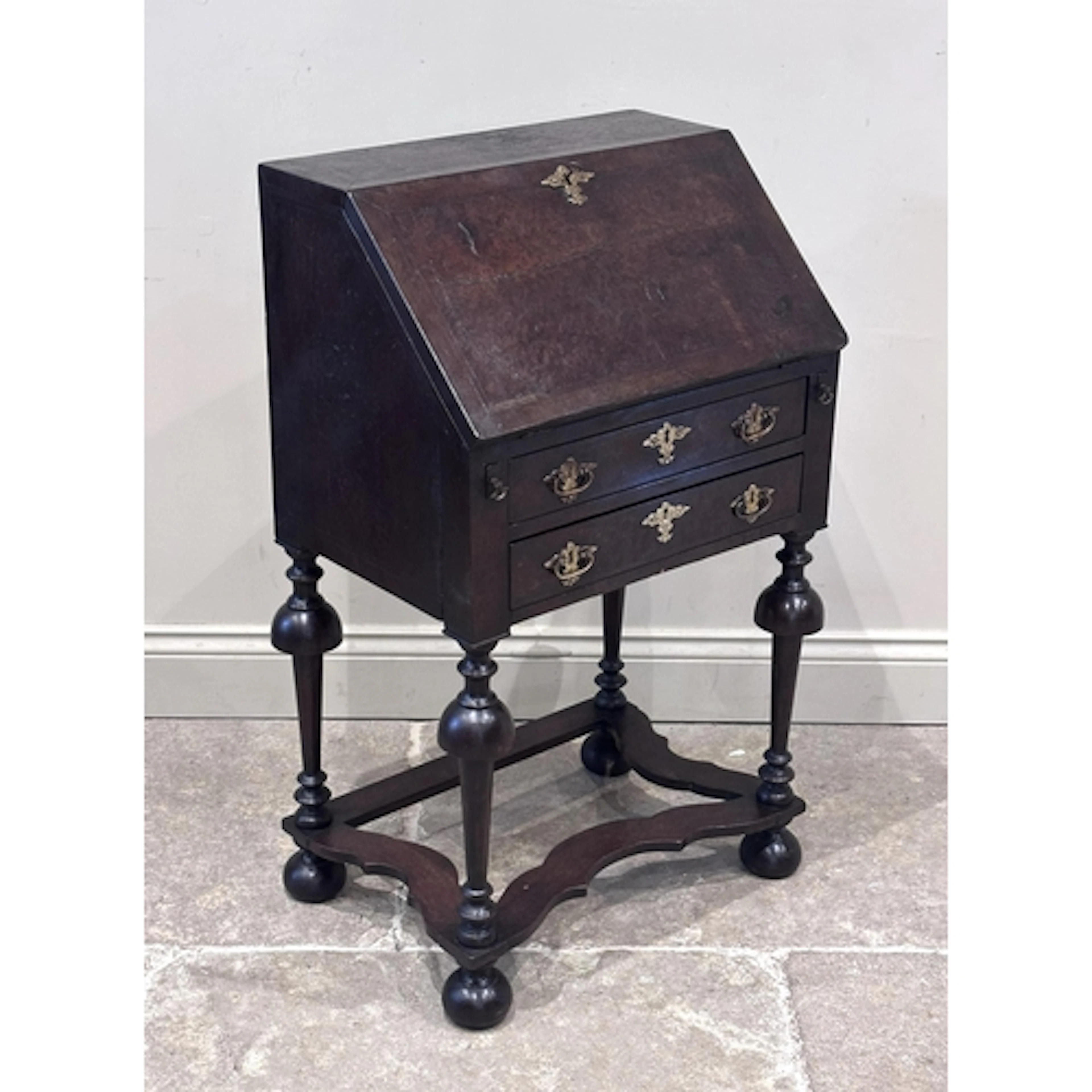 A William and Mary style burr wood bureau de dame, the fall ...