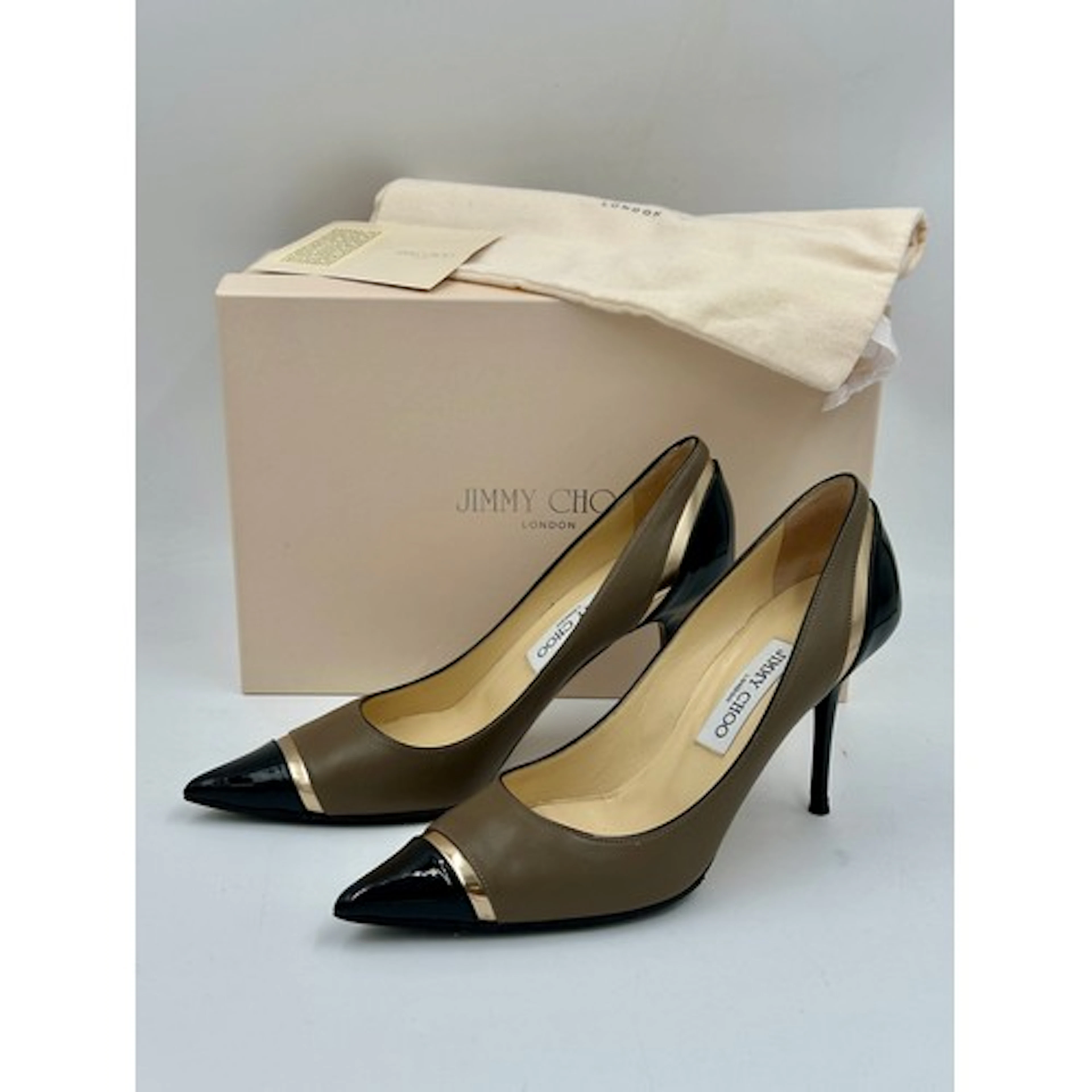 Jimmy Choo 85 Contrast point toe pump taupe size EU 39 with ...