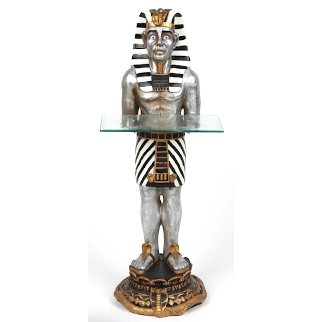 Egyptian Revival novelty carved wood hand painted dumb waite...