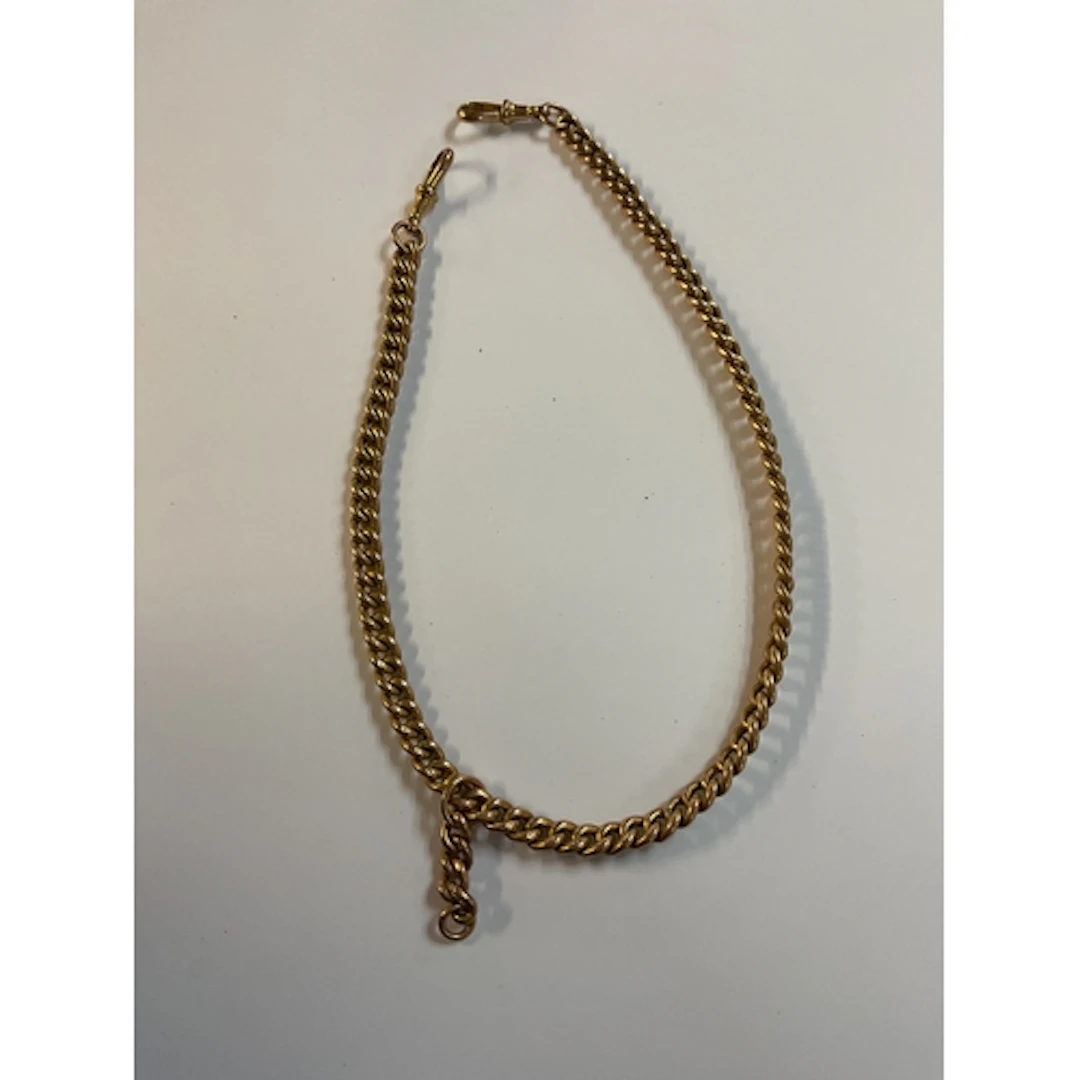 9 ct Albert curb linked watch chain, each link stamped 9, we...