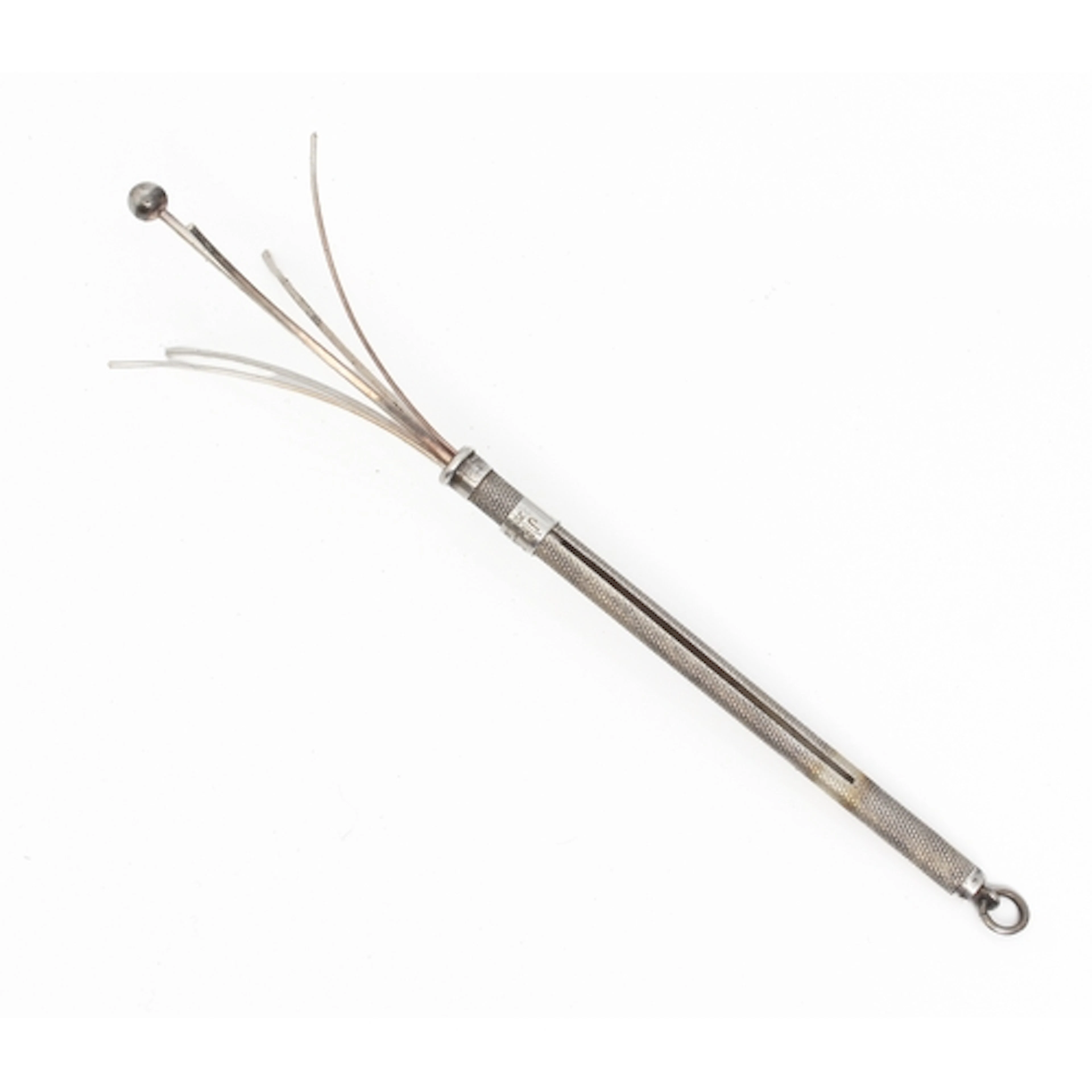 An Elizabeth II silver retractable cocktail swizzle stick - ...