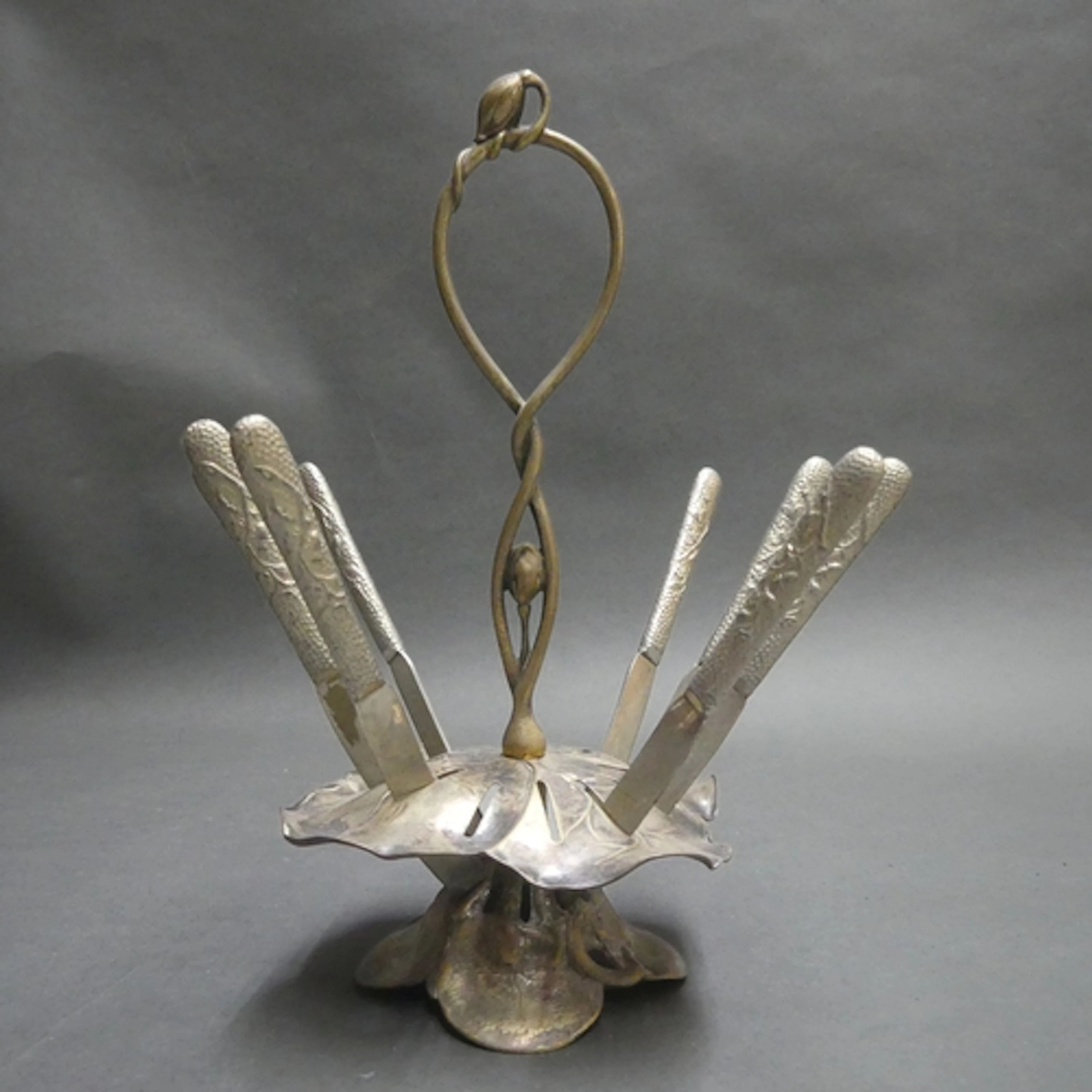 WMF - An Art Nouveau silver plated knife stand of organic fo...
