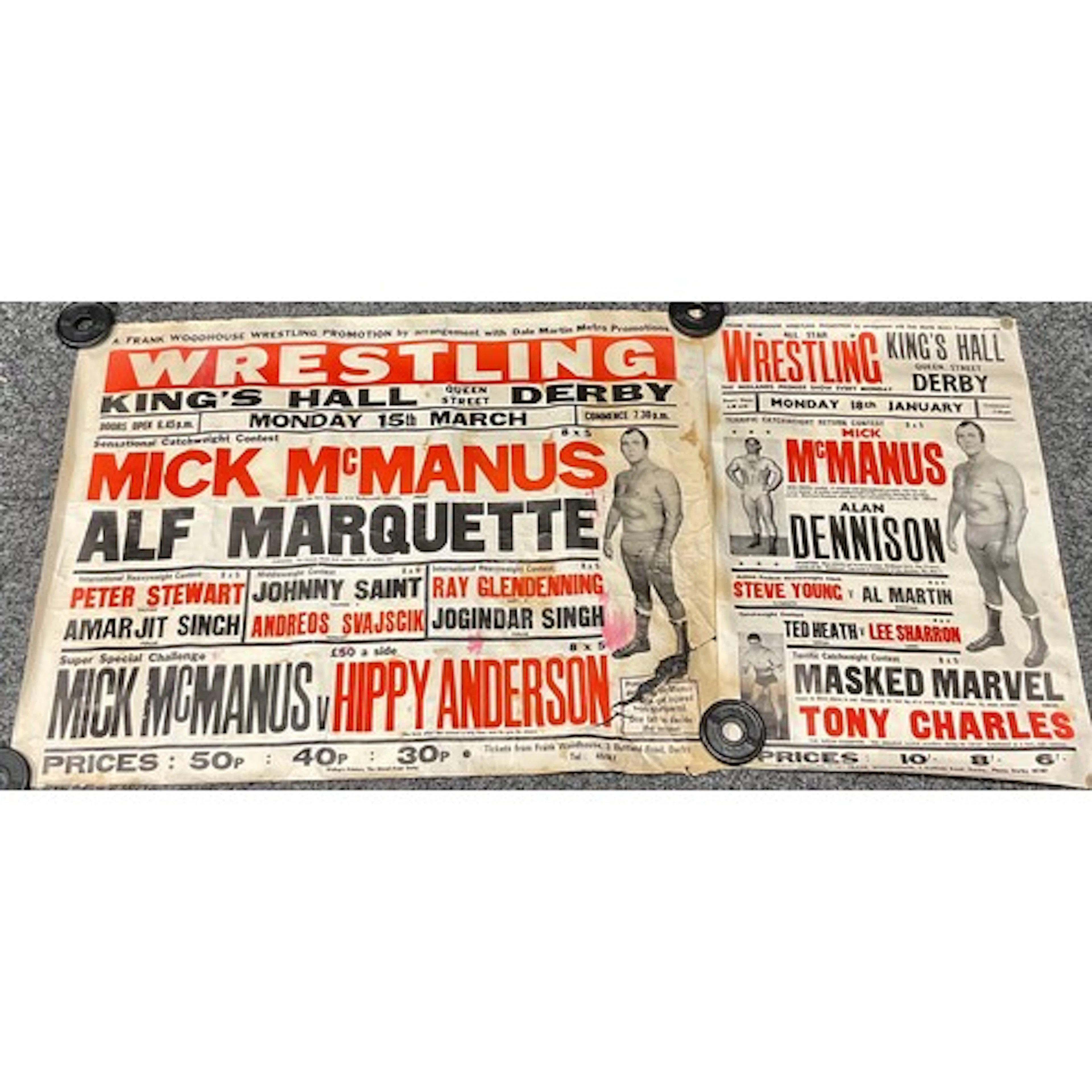 Sport - Wrestling, posters from The Kings Hall in Derby, pro...