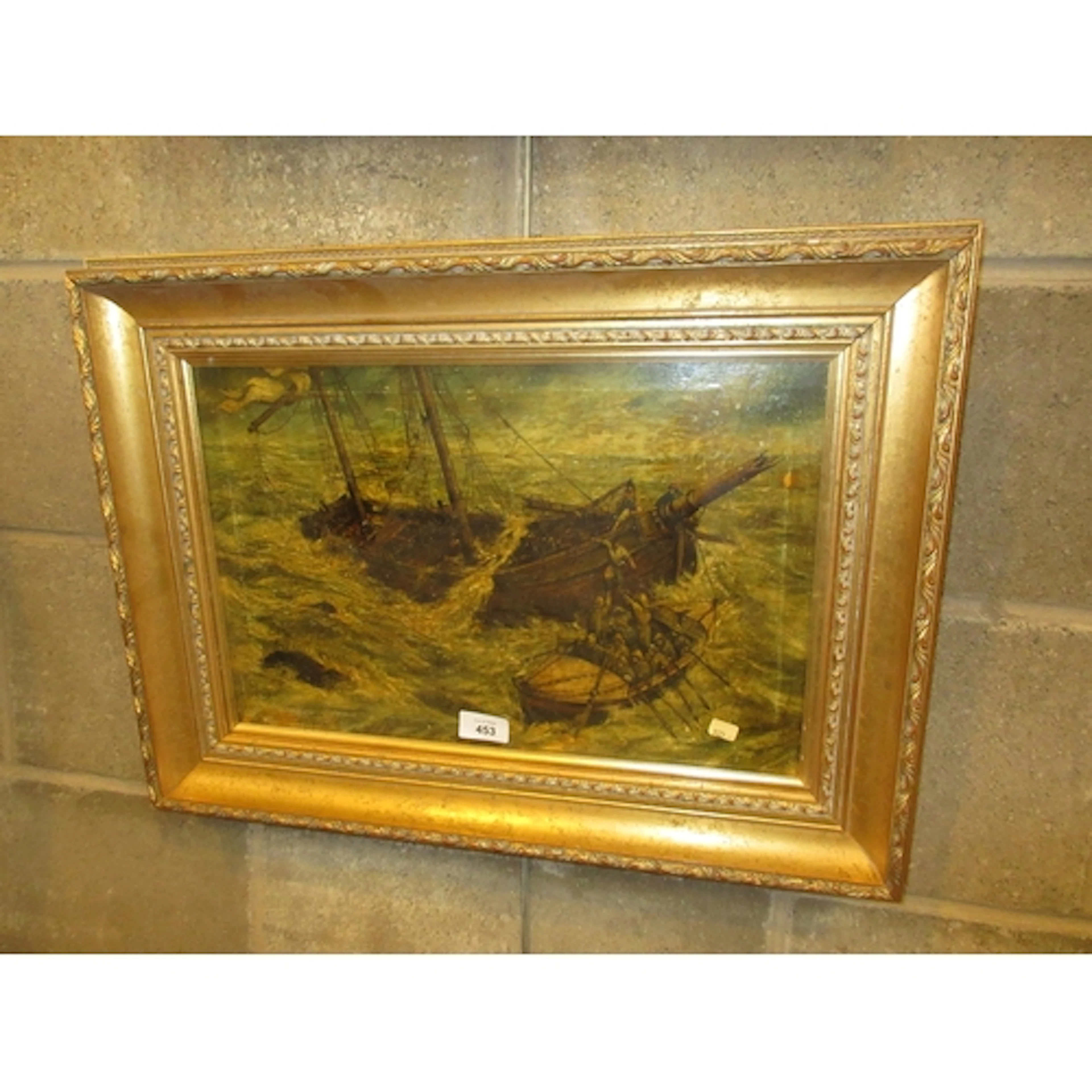 Unsigned Oil Painting of a Ship Wreck and Reserve, 28x43cm