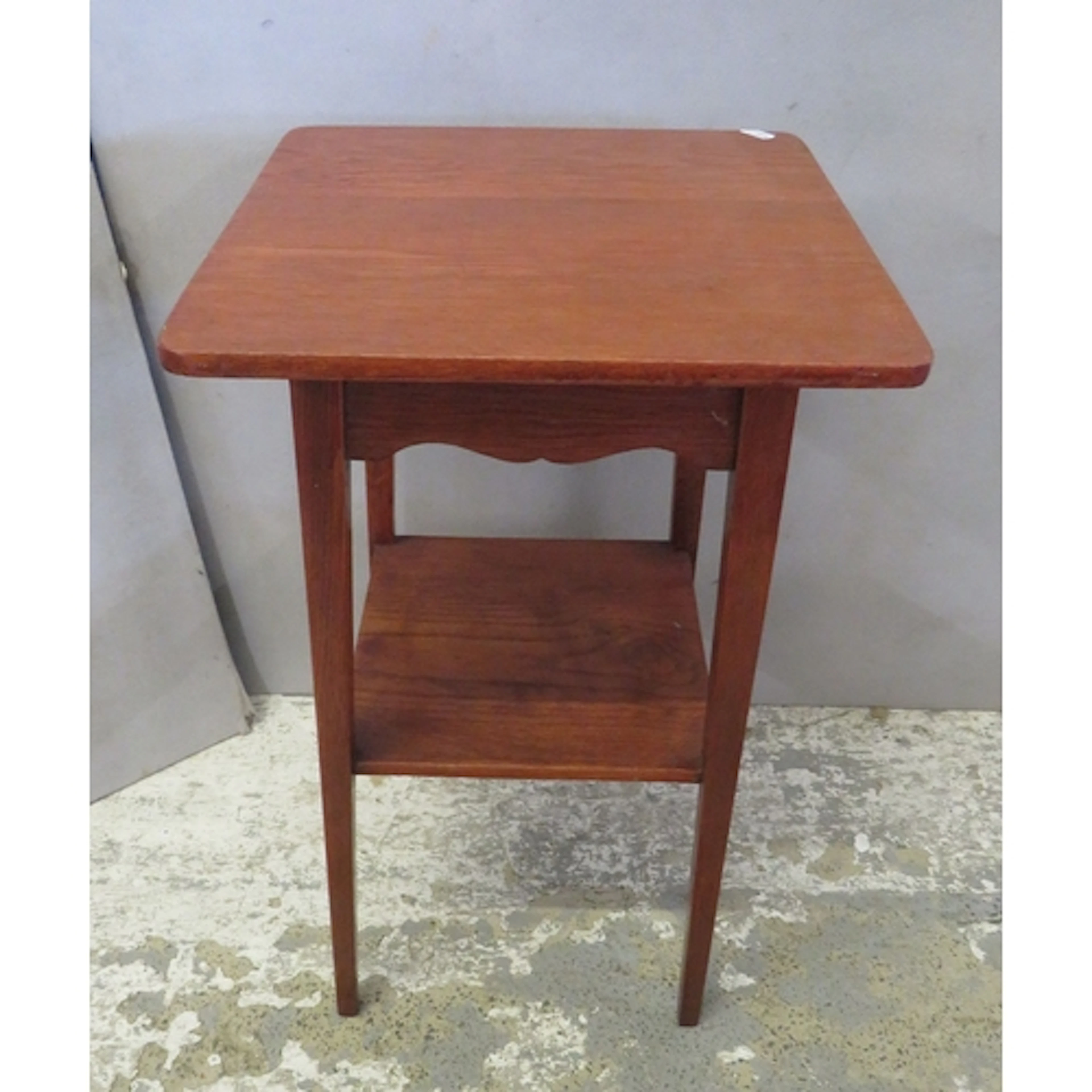 Vintage Oak 2 Tier Arts & Crafts Side Table with slender tap...