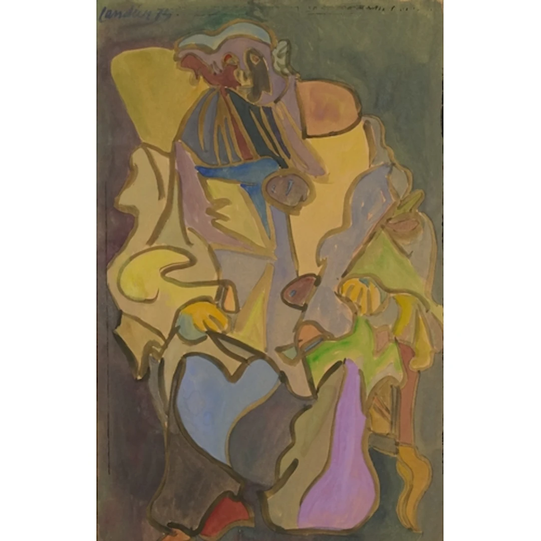 Henri Landier - Pierrot Assis, 20th century watercolour on p...