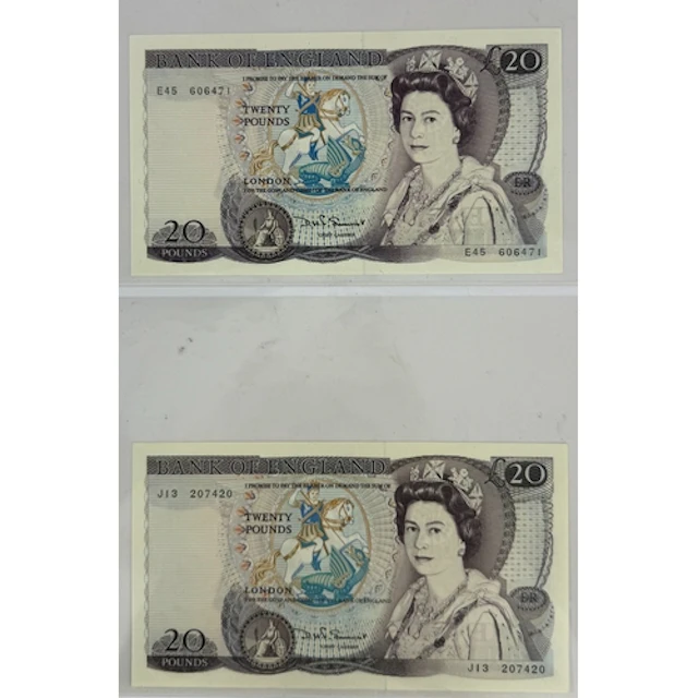 Banknotes: David H F Somerset, £20 notes serial numbers E45 ...