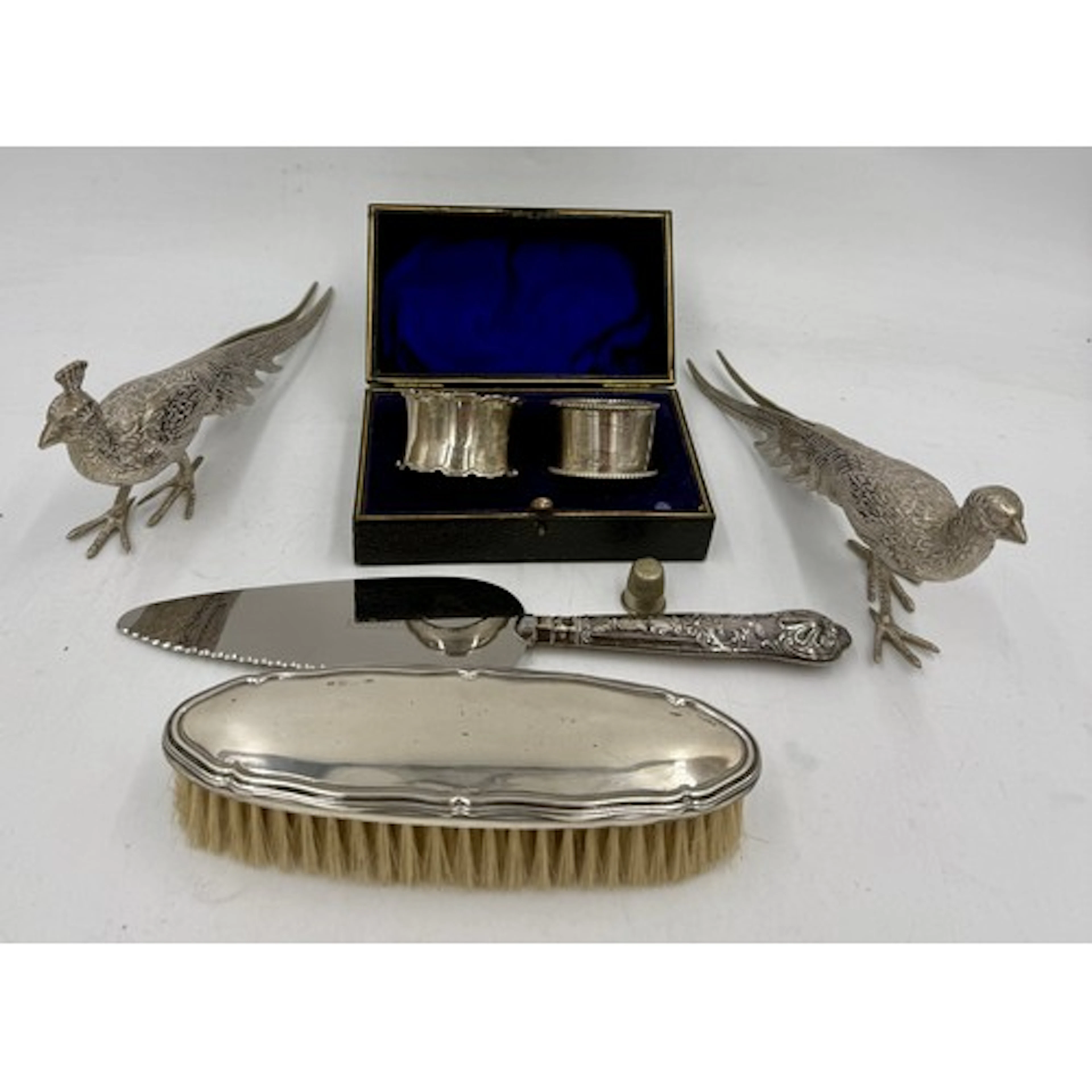 Hallmarked silver and plated items to include silver backed ...
