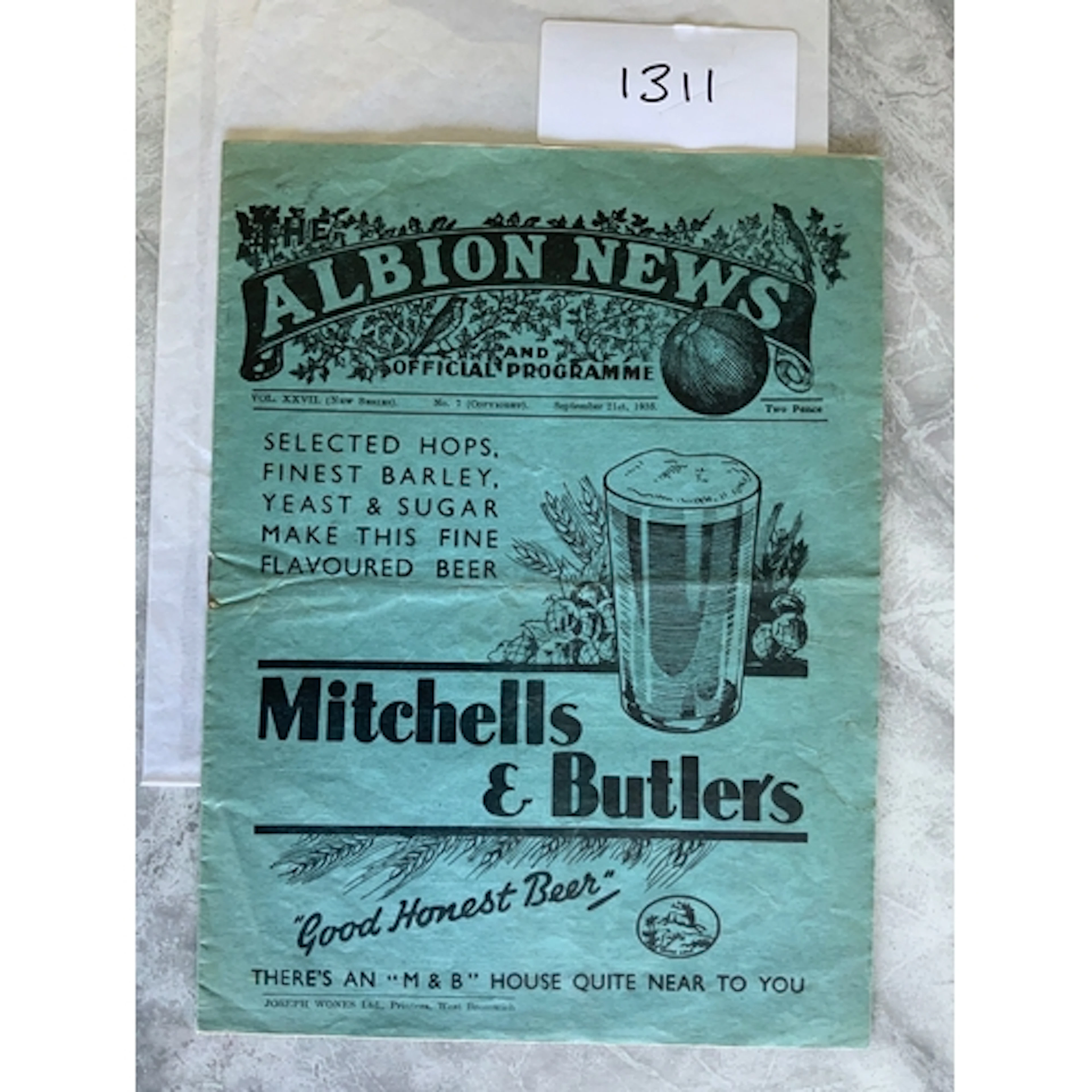 1935 - 1936 West Brom v Chelsea Football Programme: Division...