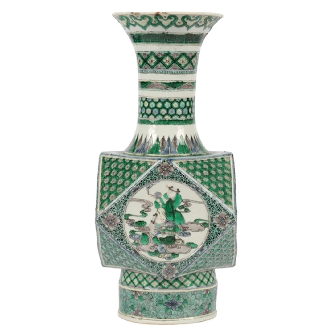 A Chinese famille verte 'Liu Hai and Hehe Erxian' polygonal ...