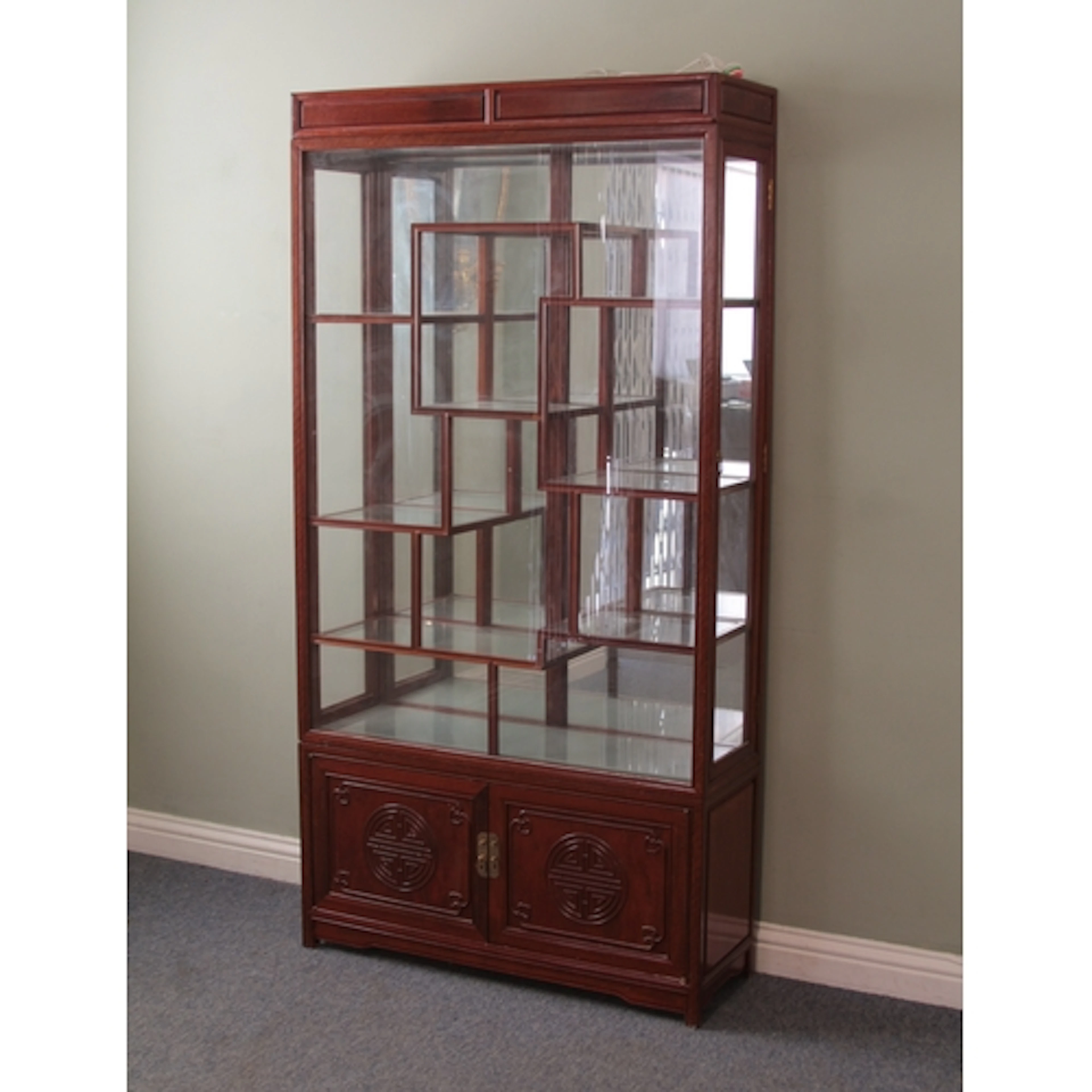 A 20th century Chinese glazed display cabinet - hardwood wit...