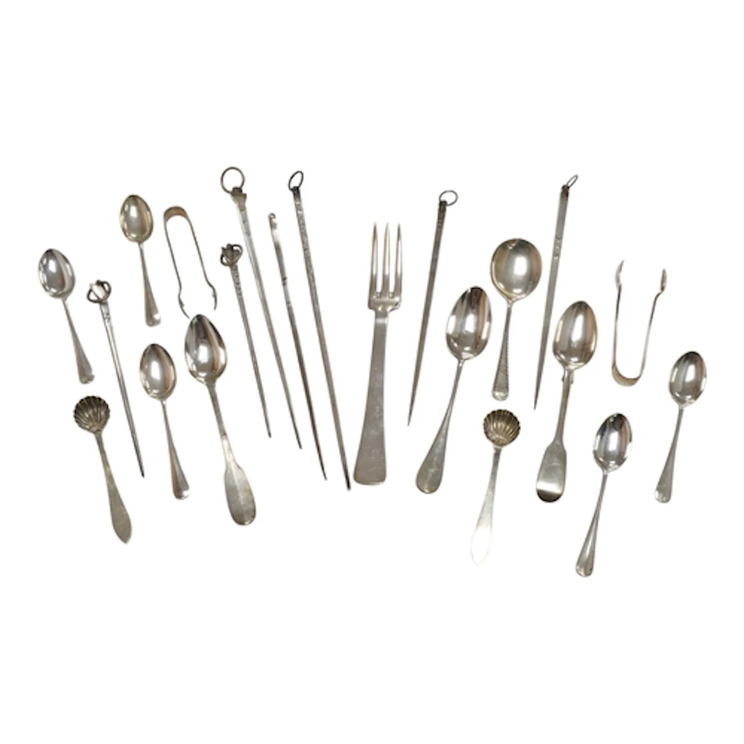 Seven assorted 19th century French white metal game skewers,...