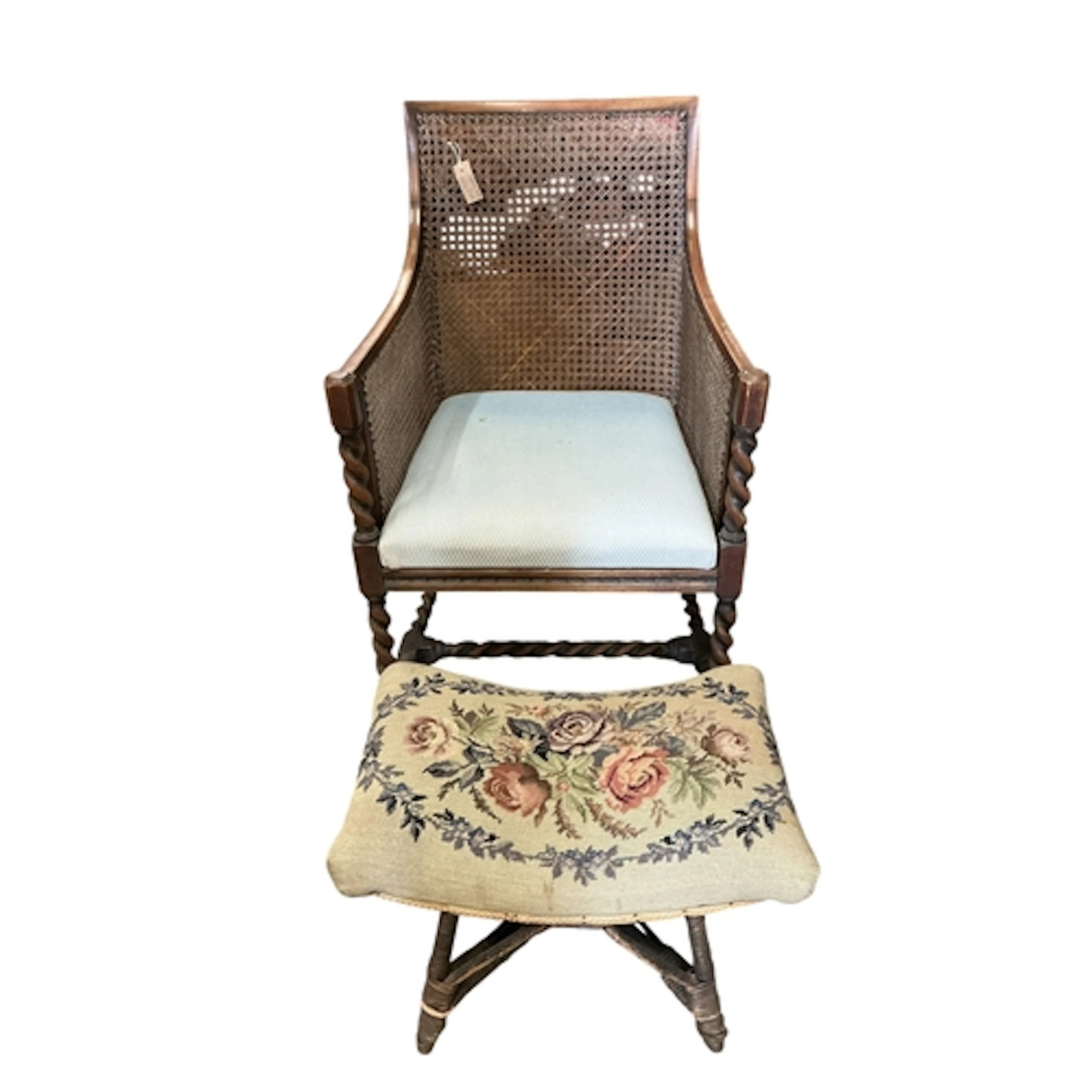 A1920âs caned Bergere armchair, width 61cm, depth 63cm, he...