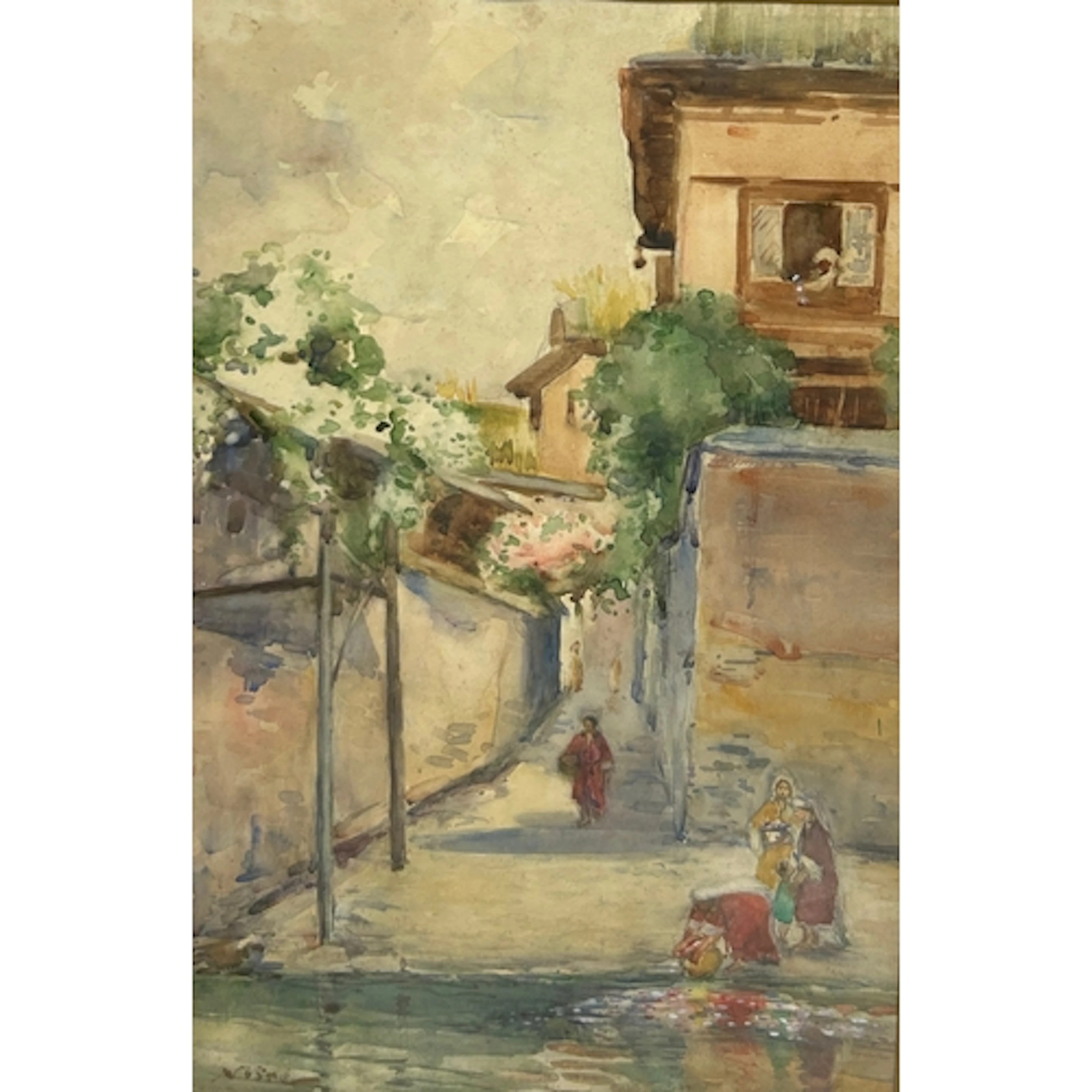 19TH CENTURY INDIAN SCHOOL: LADIES BY THE RIVER SRINAGAR, KA...
