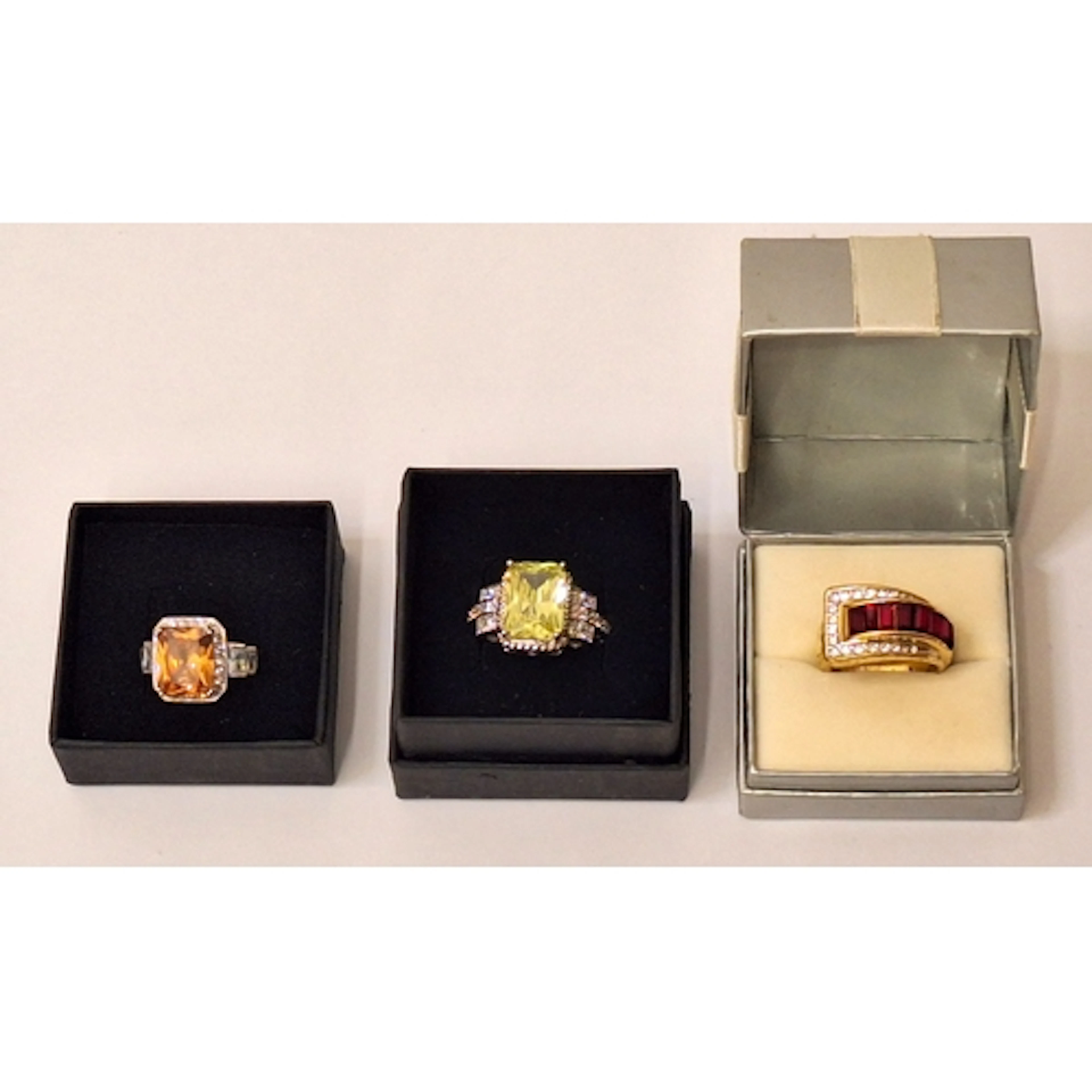 Rhodium Plated Silver Dress Ring with large faceted yellow s...