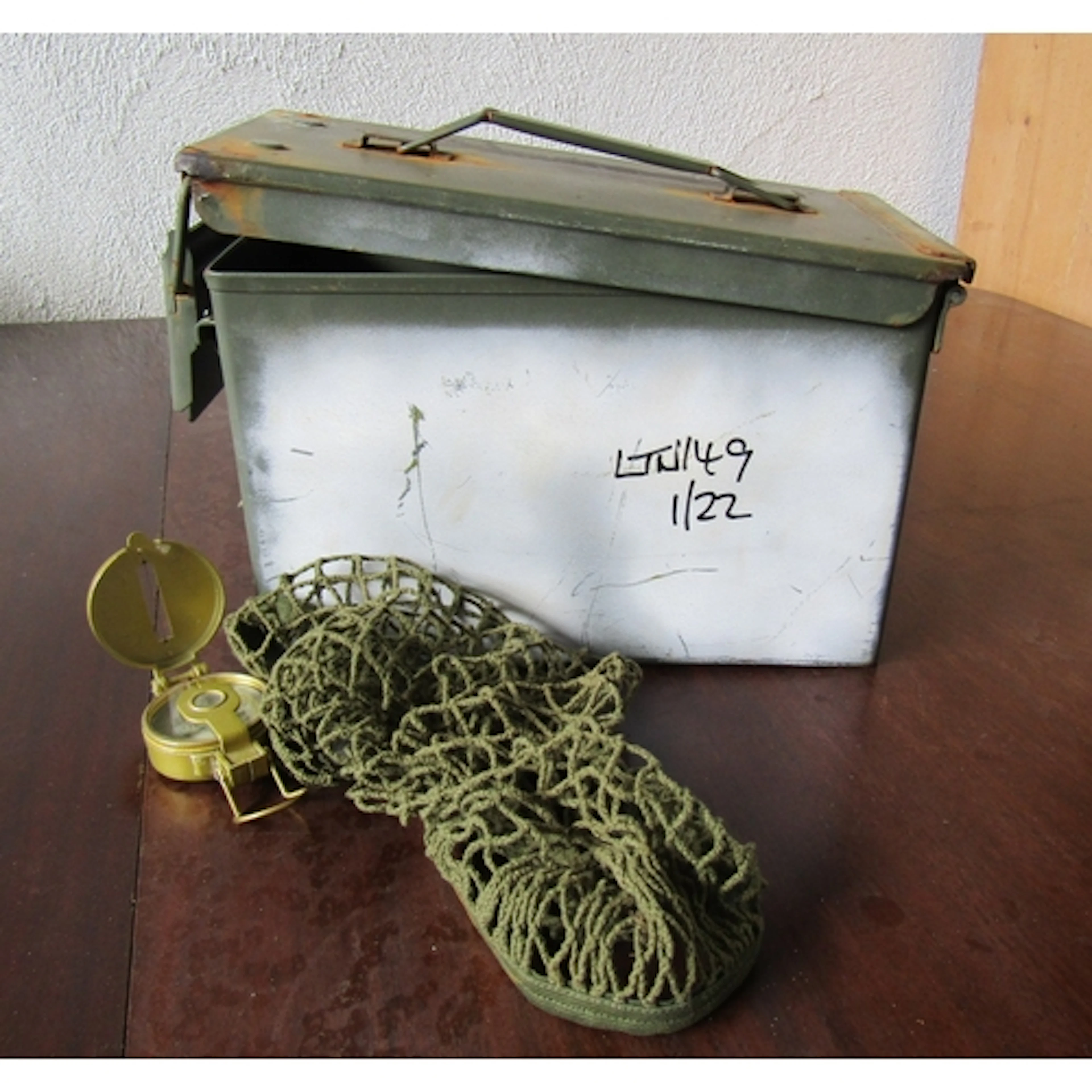 Artillery Shell Case Metal with Military Compass and Hat Cam...