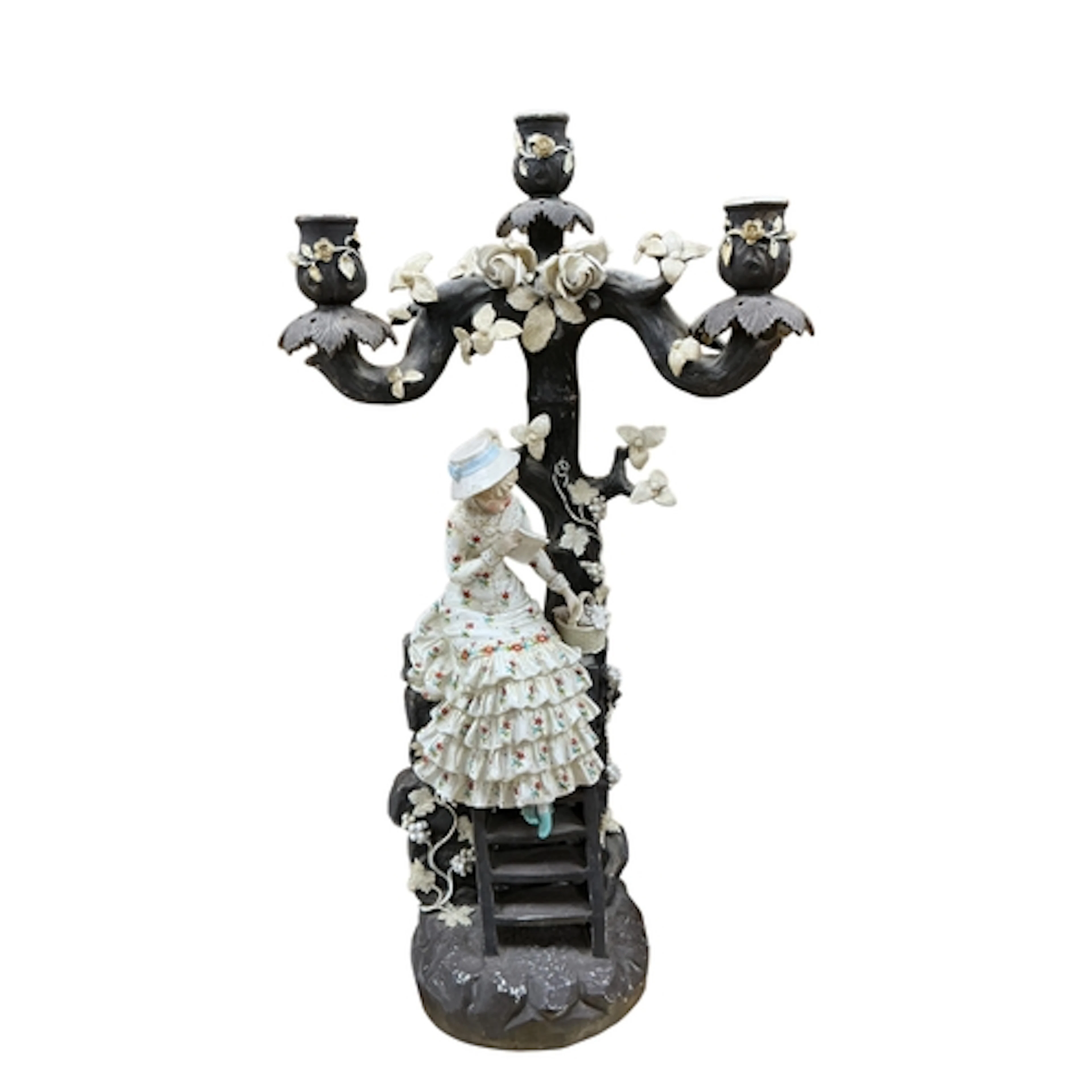 A large Continental biscuit porcelain figural candelabrum, m...
