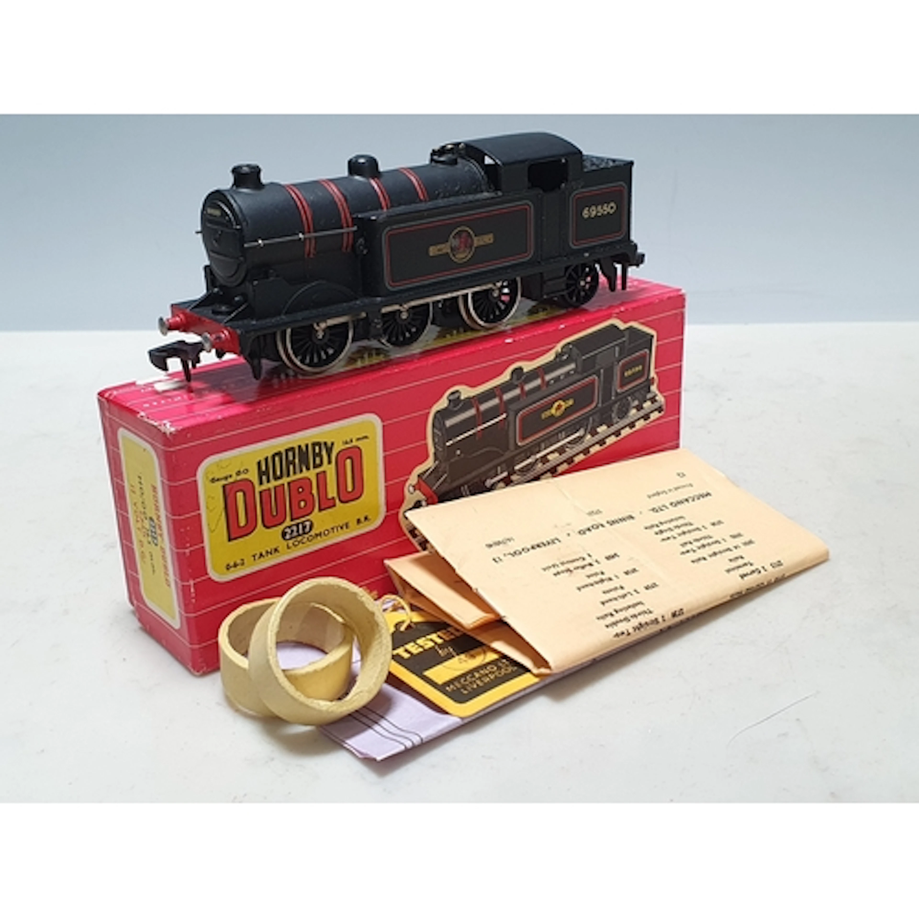 A boxed Hornby Dublo 2217 0-6-2T, M, box Ex plus complete wi...