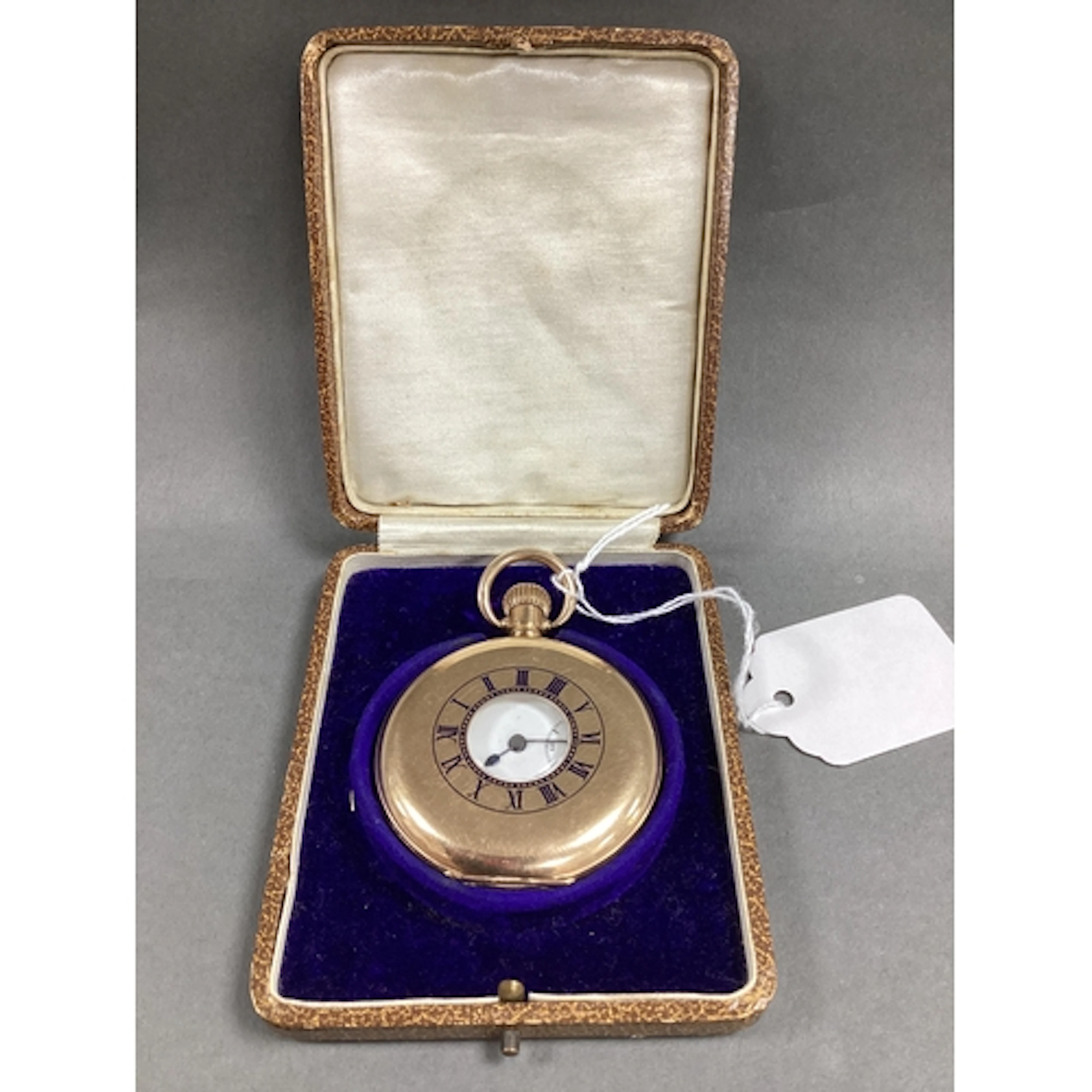 A Gold Plated Half Hunter Pocket Watch, the unsigned white d...