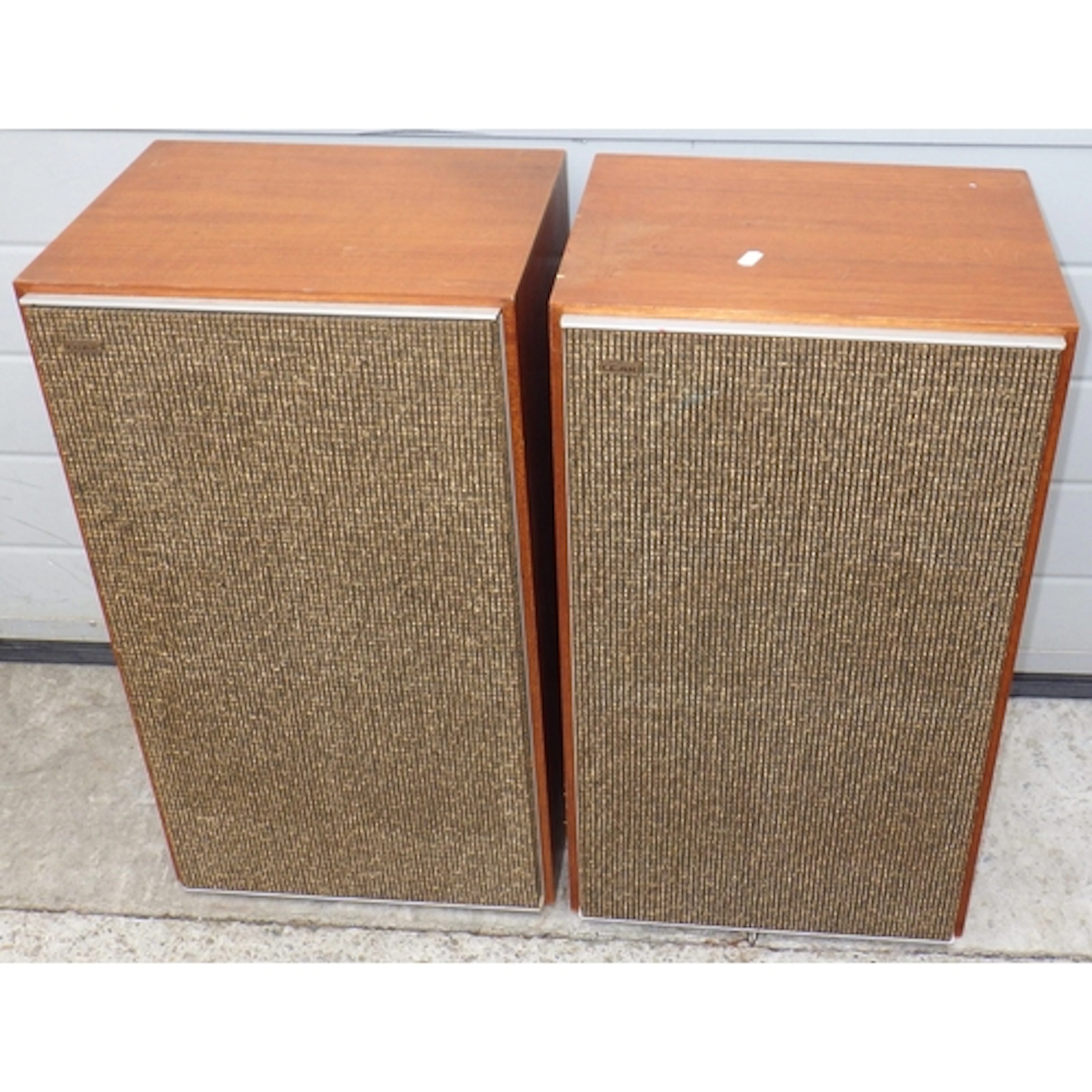 A pair of Leak Sandwich loudspeakers, chips in veneer, 66cm ...