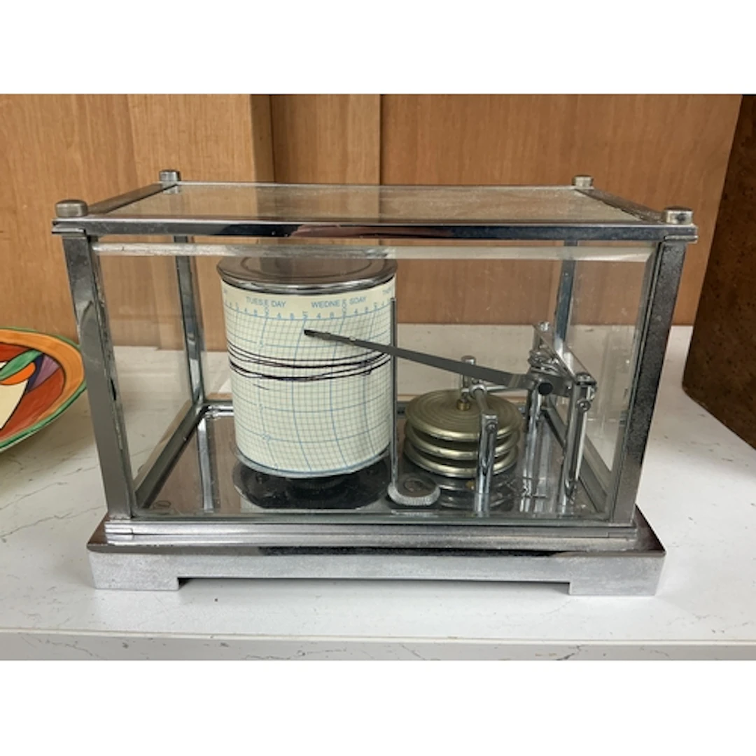 A mid century French Leon Maxant chrome barograph, width 20c...